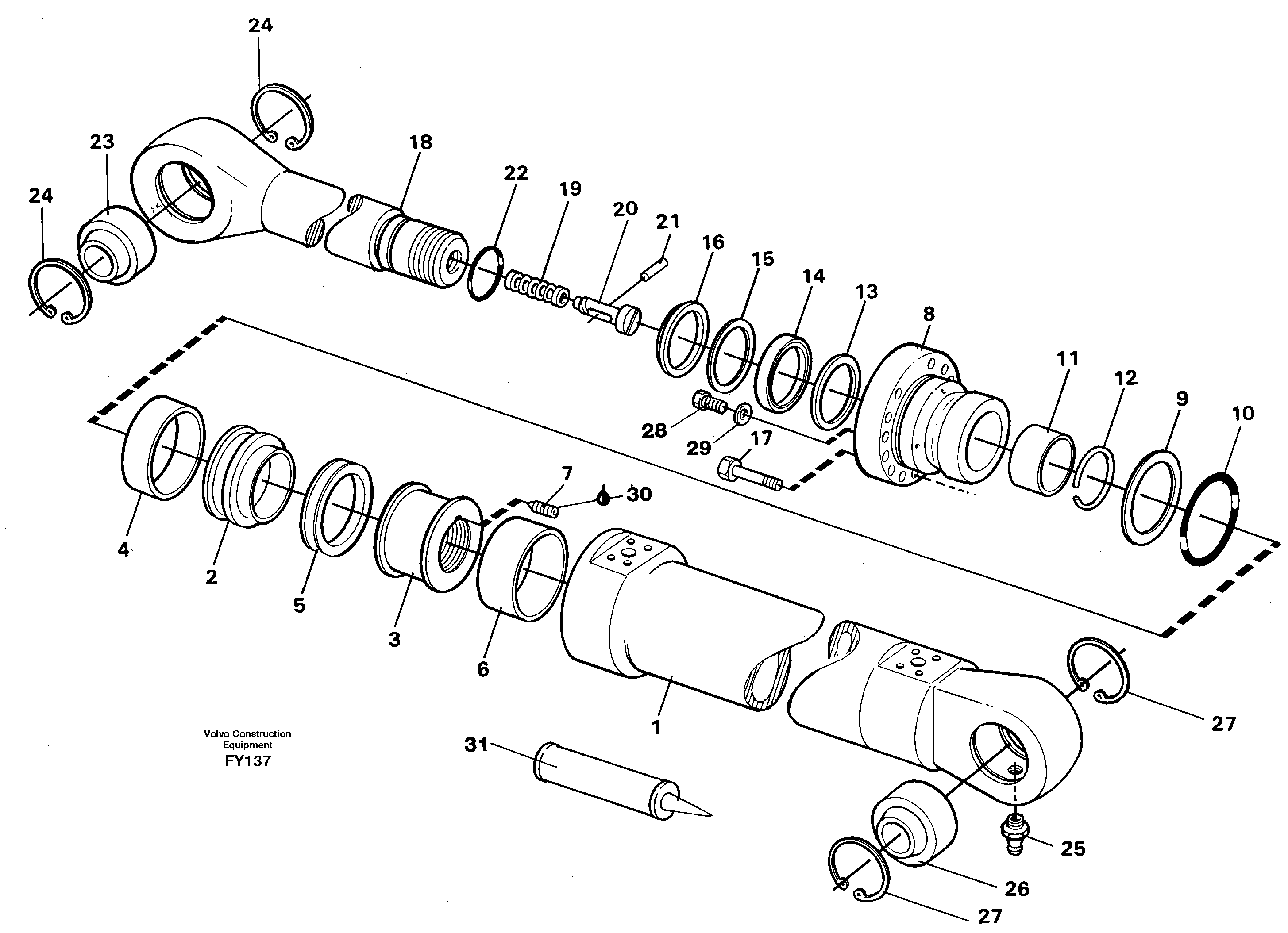 Схема запчастей Volvo EW130C - 41058 Цилиндр ковша EW130C SER NO 584-