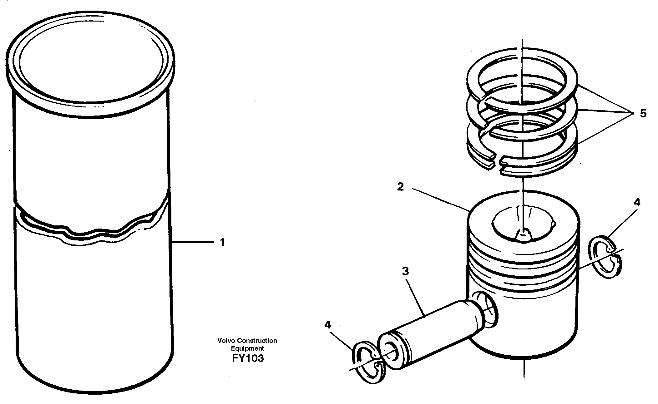 Схема запчастей Volvo EW130C - 30663 Cylinder liner and piston EW130C SER NO 584-