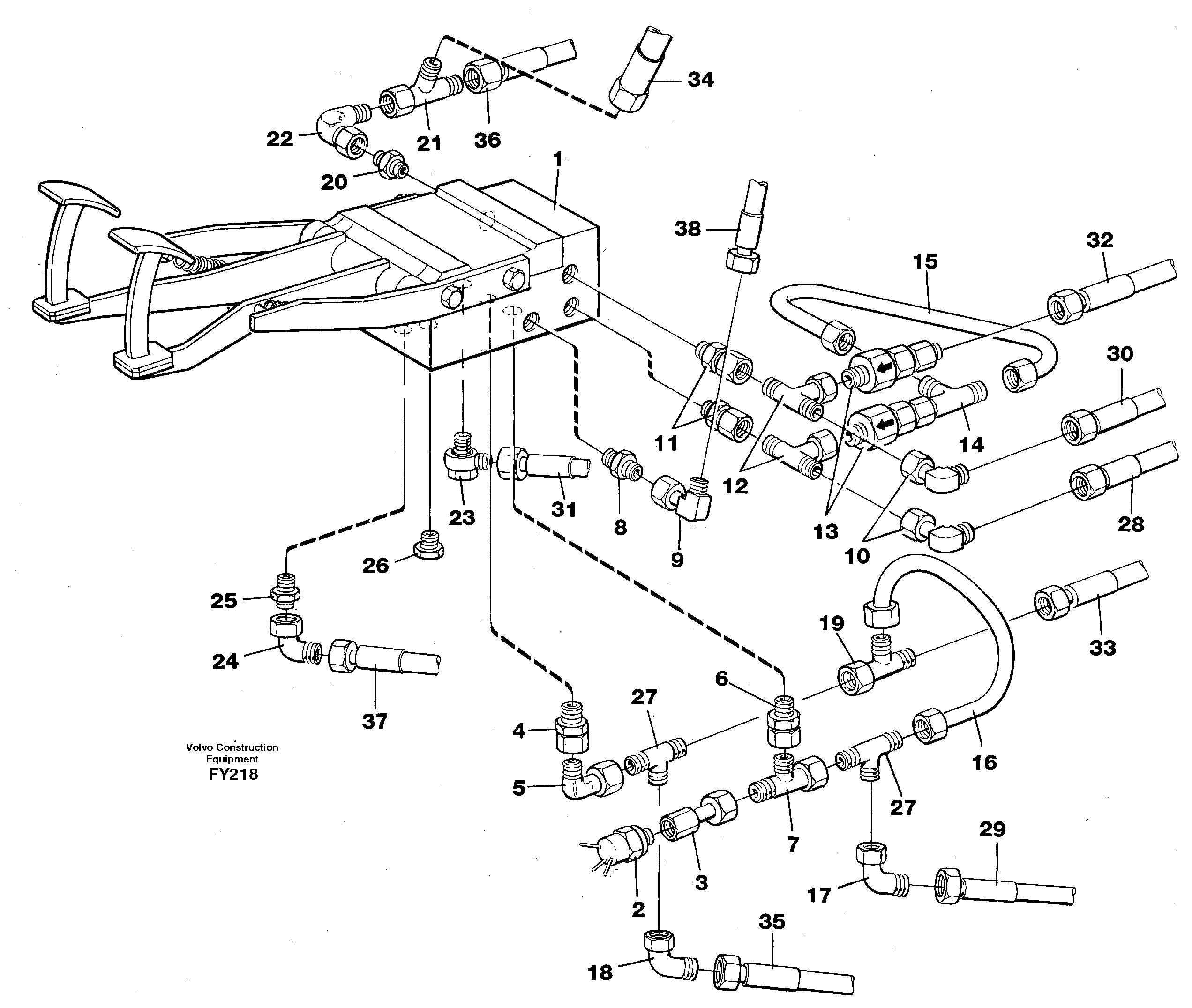 Схема запчастей Volvo EW130C - 13373 Pedal valve with connections EW130C SER NO 584-