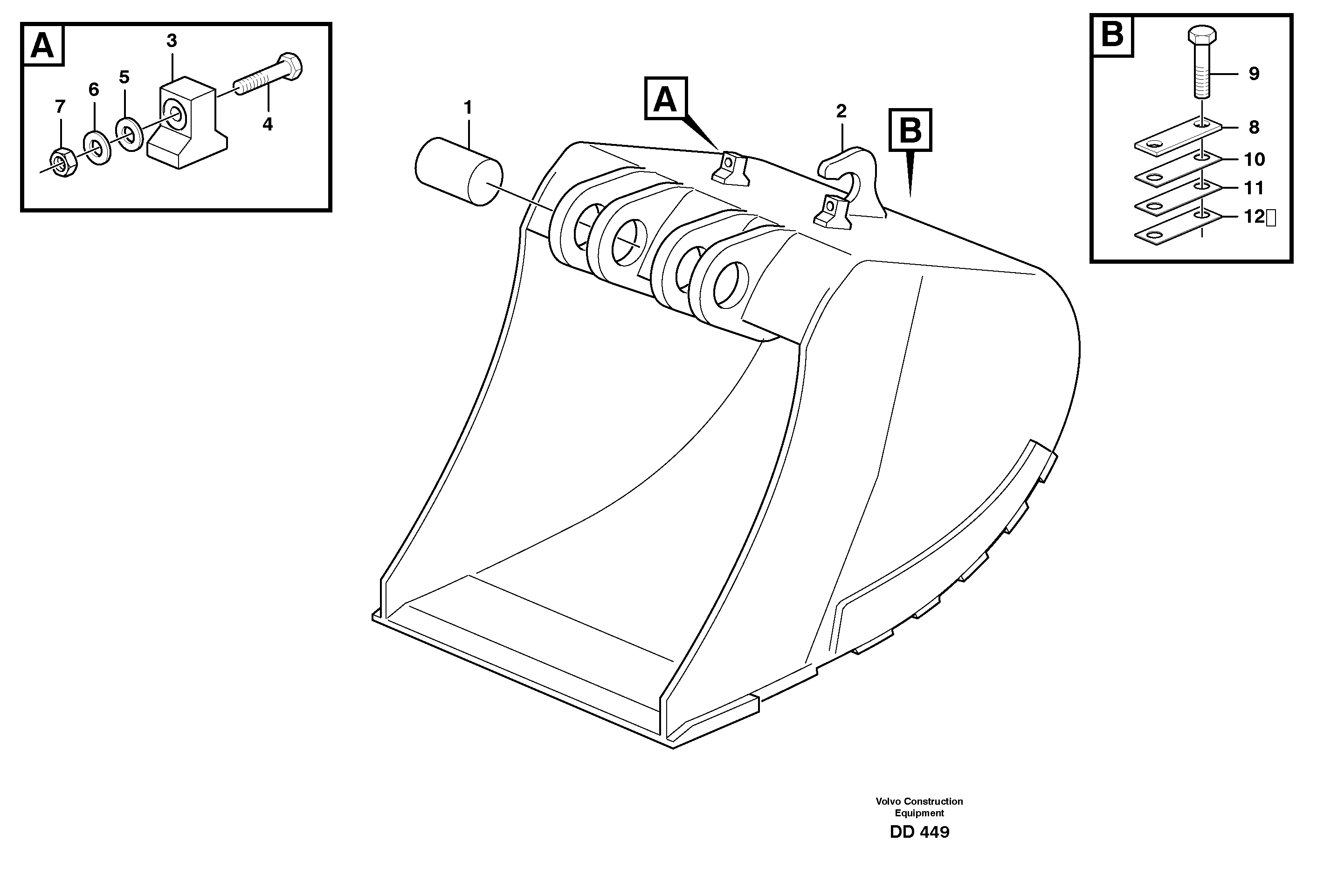 Схема запчастей Volvo EW150C - 28656 Buckets for quickfit, S1 - S2 ATTACHMENTS ATTACHMENTS BUCKETS
