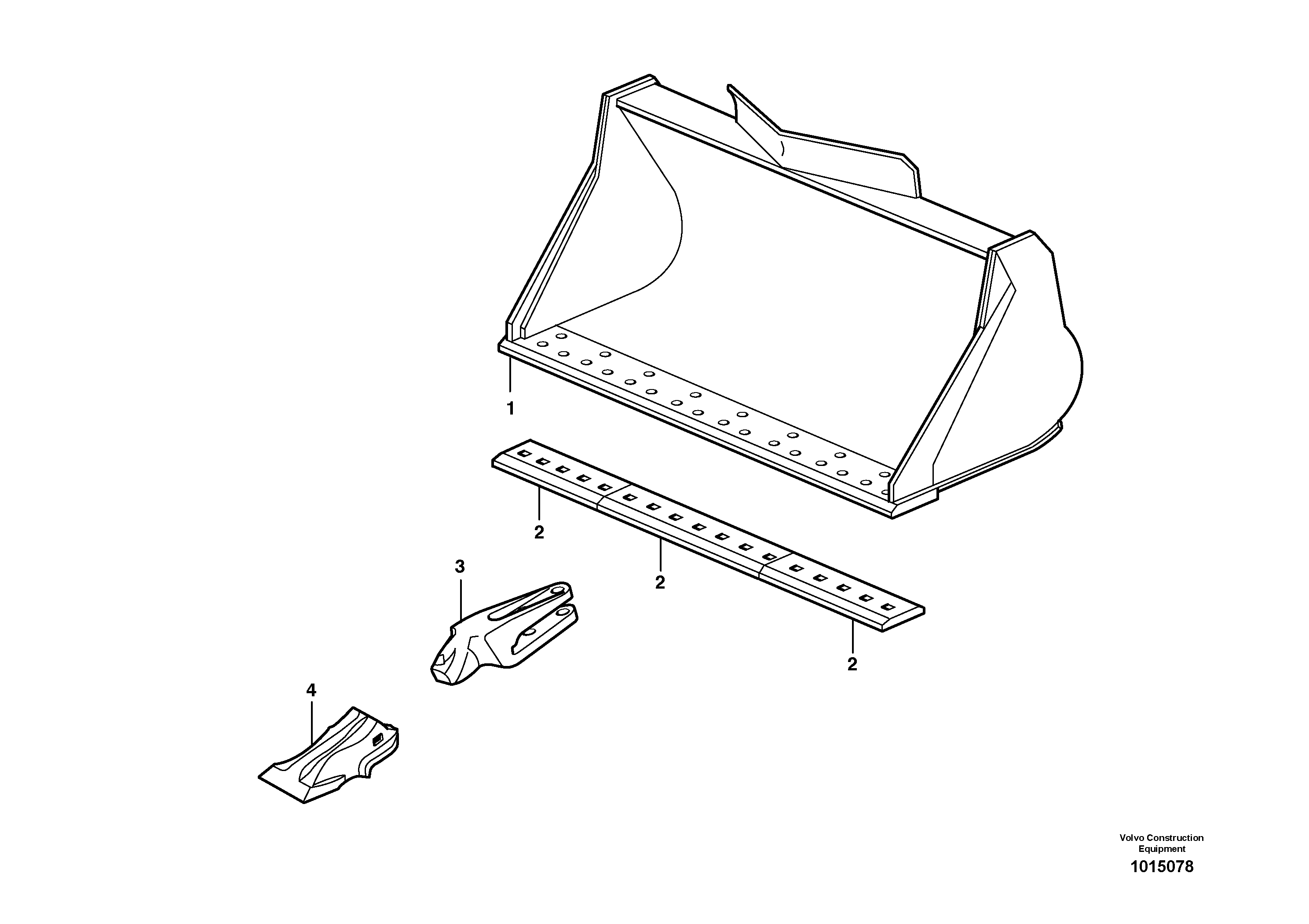 Схема запчастей Volvo EW150C - 72711 Bucket, straight lip, alt. edge savers or teeth ATTACHMENTS ATTACHMENTS BUCKETS