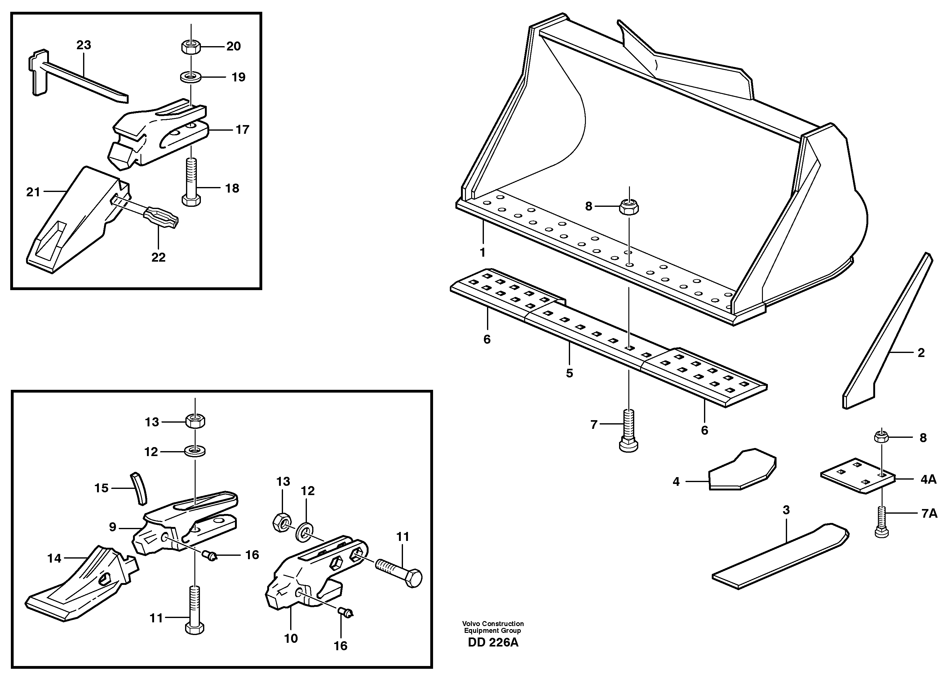 Схема запчастей Volvo EW150C - 80960 Bucket, straight lip, alt. edge savers or teeth ATTACHMENTS ATTACHMENTS BUCKETS