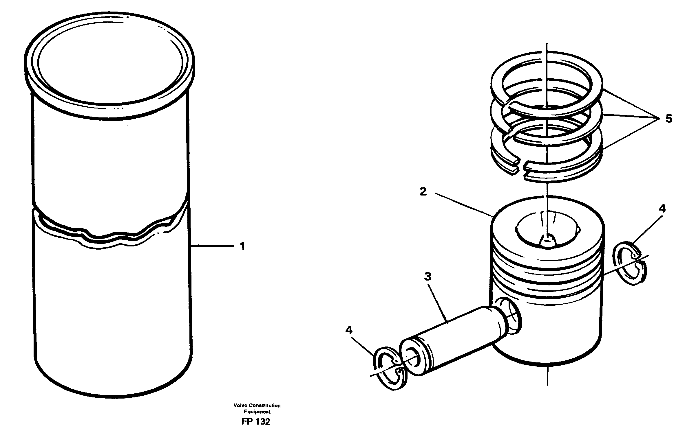 Схема запчастей Volvo EW150C - 32973 Cylinder liner and piston EW150C ?KERMAN ?KERMAN EW150C SER NO - 688