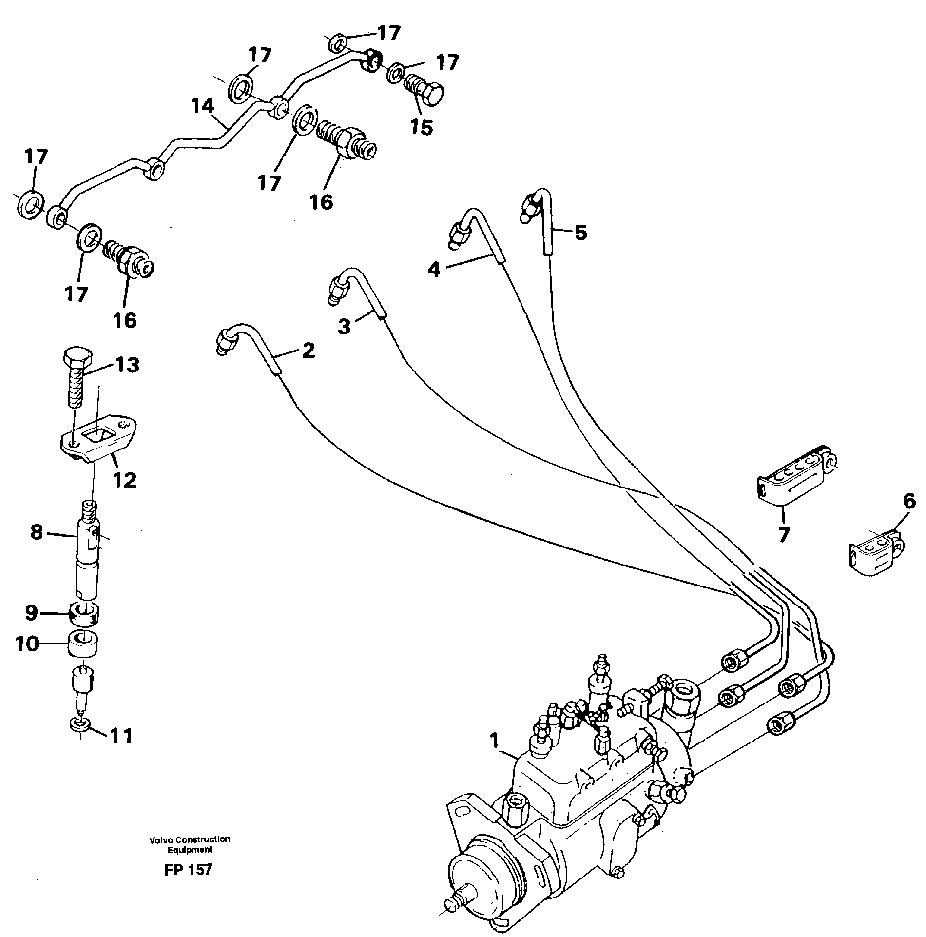 Схема запчастей Volvo EW150C - 42147 Fuel lines, injectors EW150C ?KERMAN ?KERMAN EW150C SER NO - 688