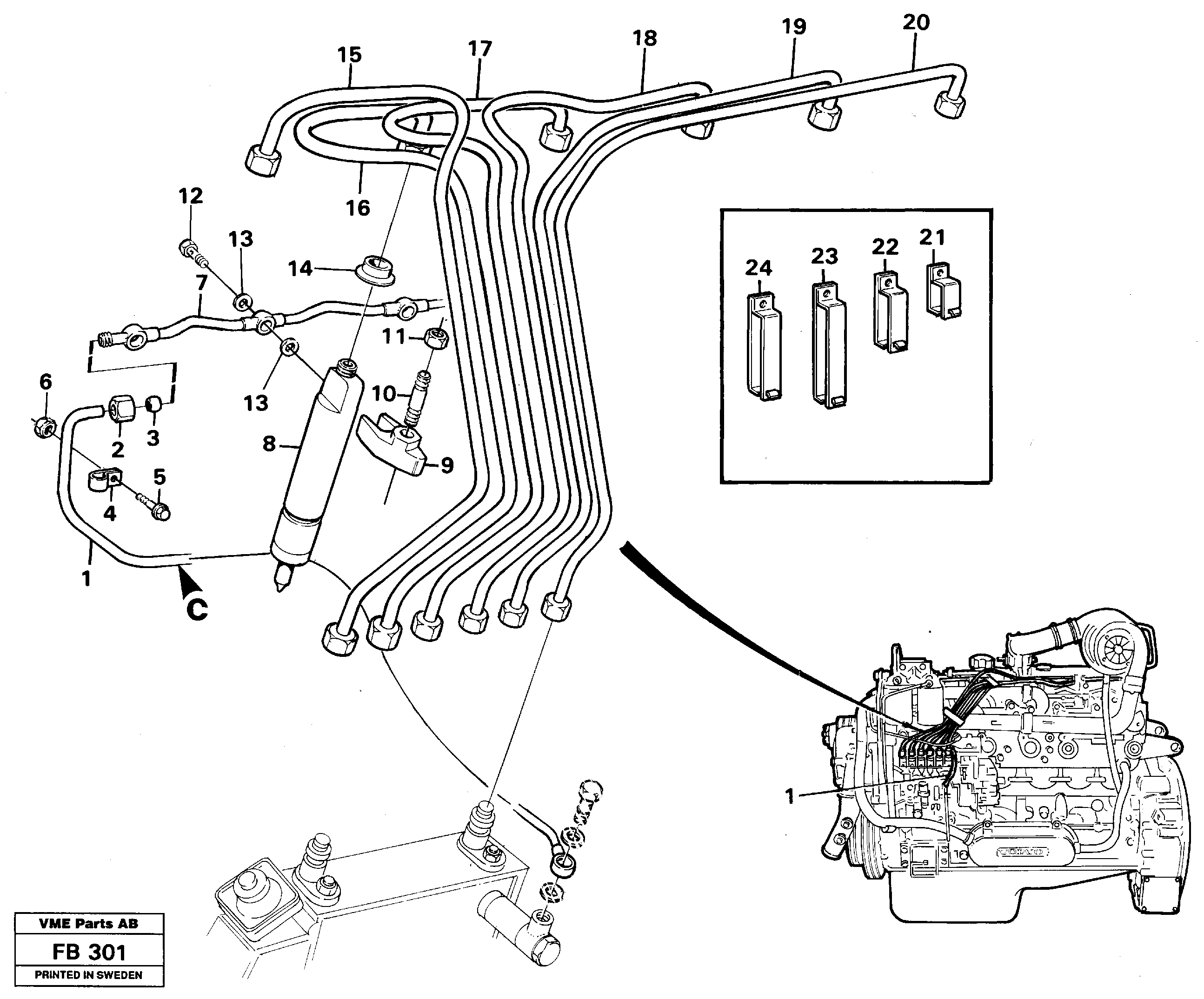 Схема запчастей Volvo EW230B - 100320 Fuel lines, injectors EW230B ?KERMAN ?KERMAN EW230B