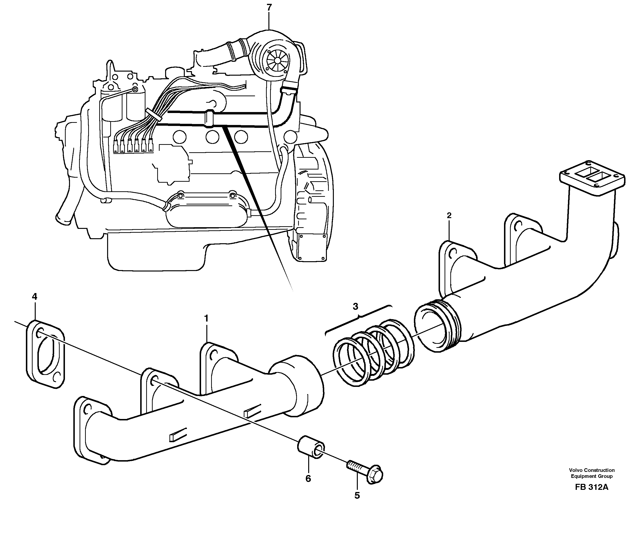 Схема запчастей Volvo EW230B - 36136 Exhaust manifold and installation components EW230B ?KERMAN ?KERMAN EW230B