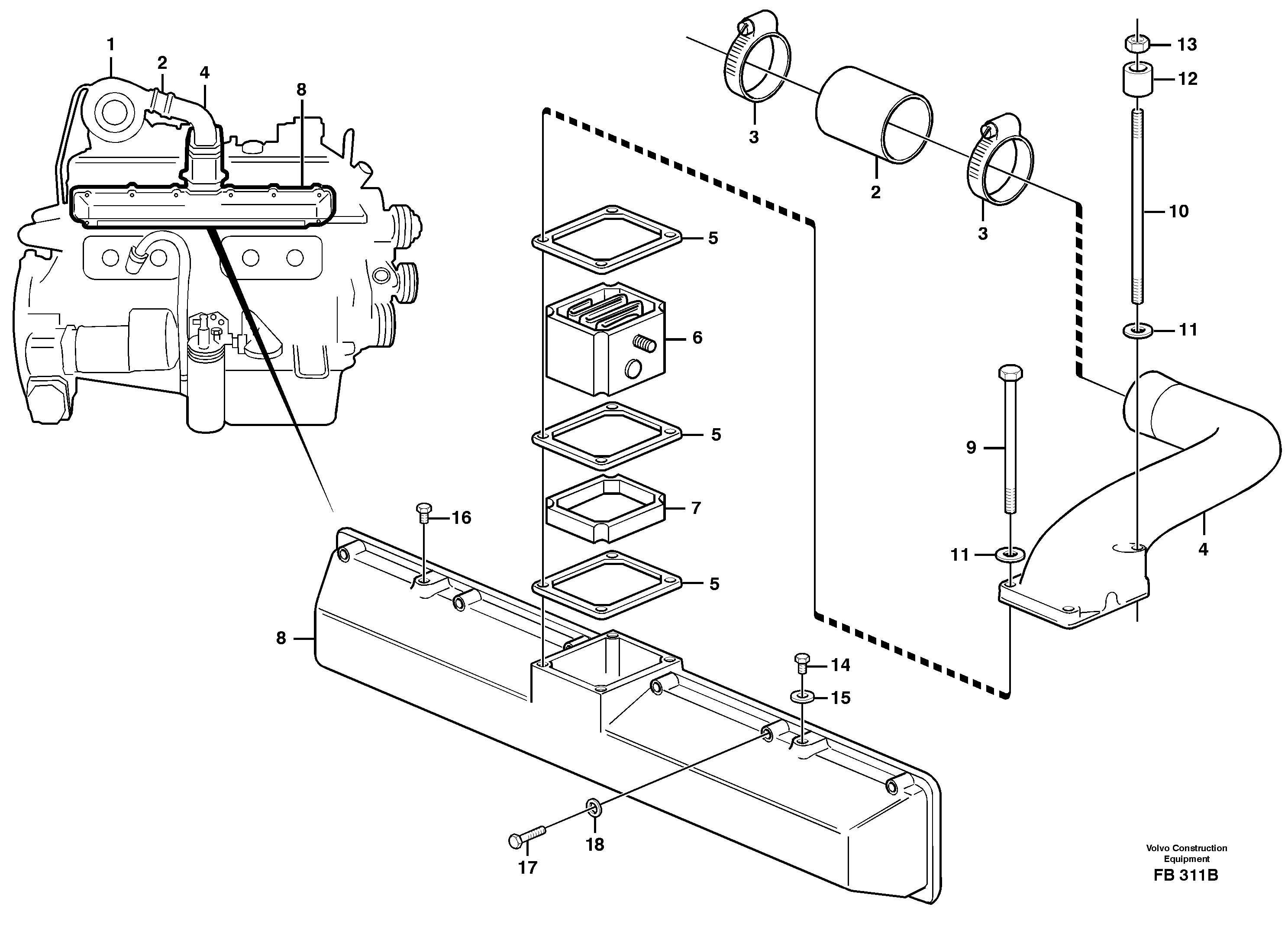 Схема запчастей Volvo EW230B - 71743 Induction manifold with fitting parts EW230B ?KERMAN ?KERMAN EW230B