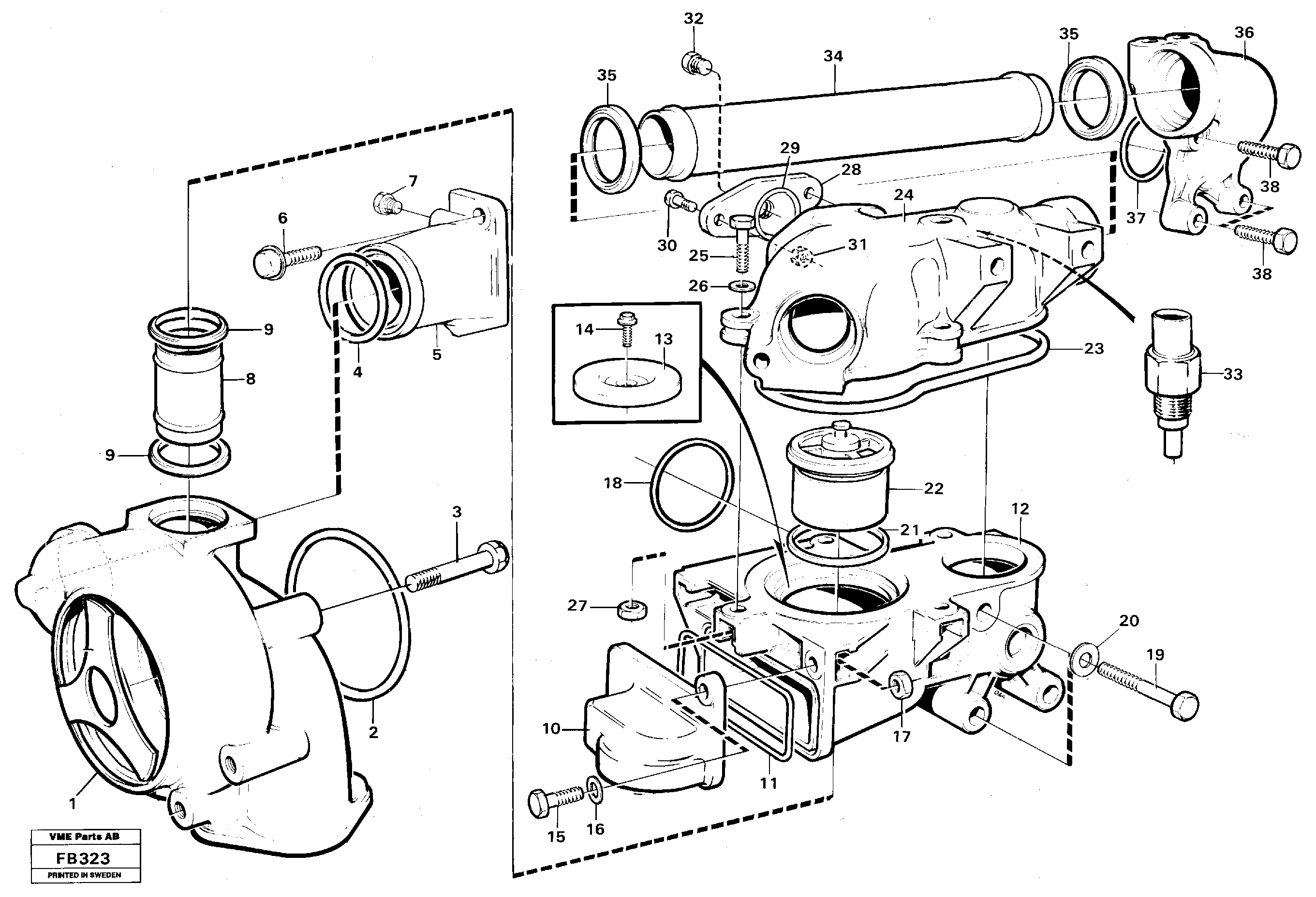 Схема запчастей Volvo EW230B - 19807 Water pump and thermostat EW230B ?KERMAN ?KERMAN EW230B