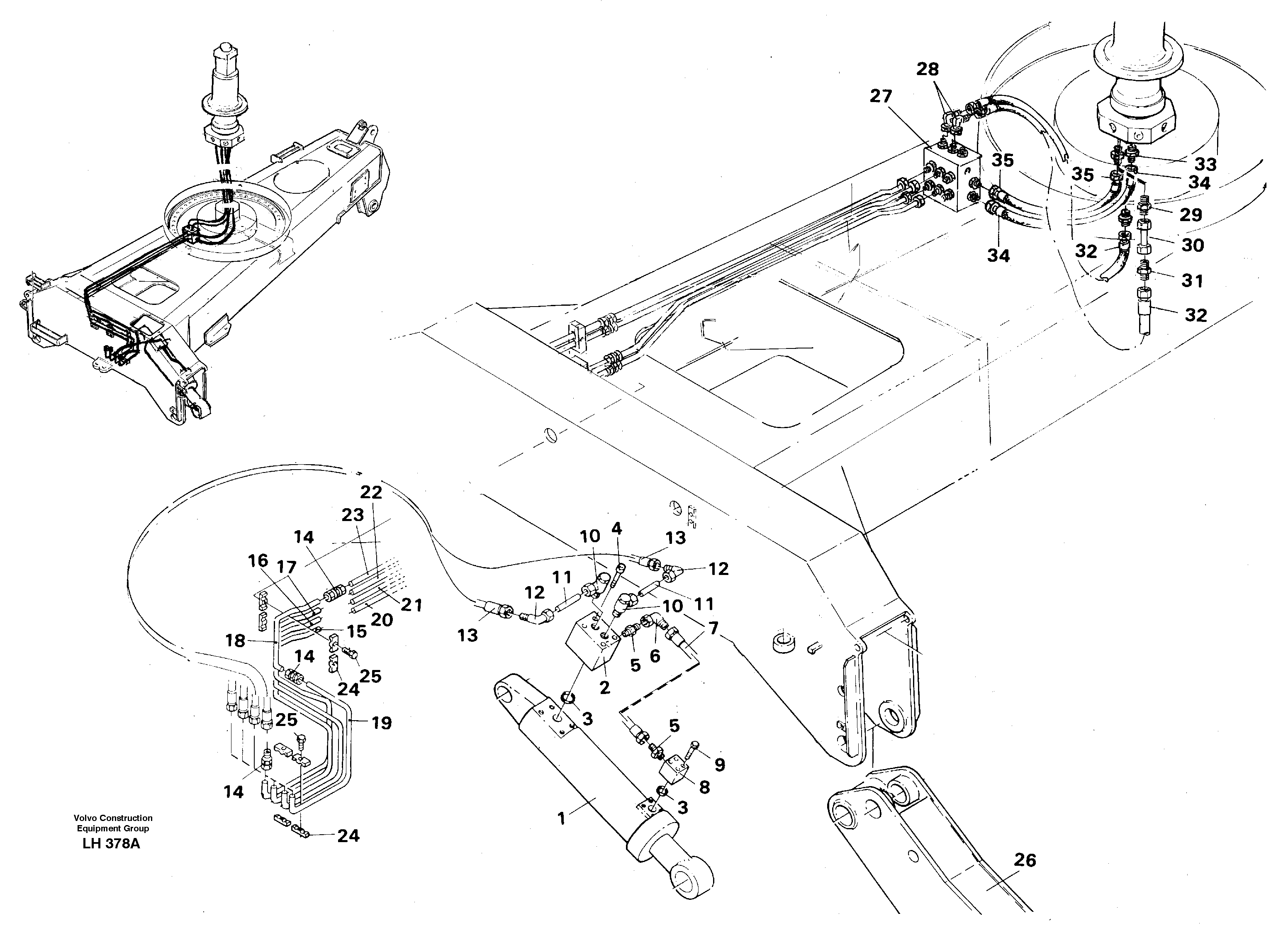 Схема запчастей Volvo EW230B - 38076 Hydraulic system, outriggers(undercarriage) EW230B SER NO 1736-