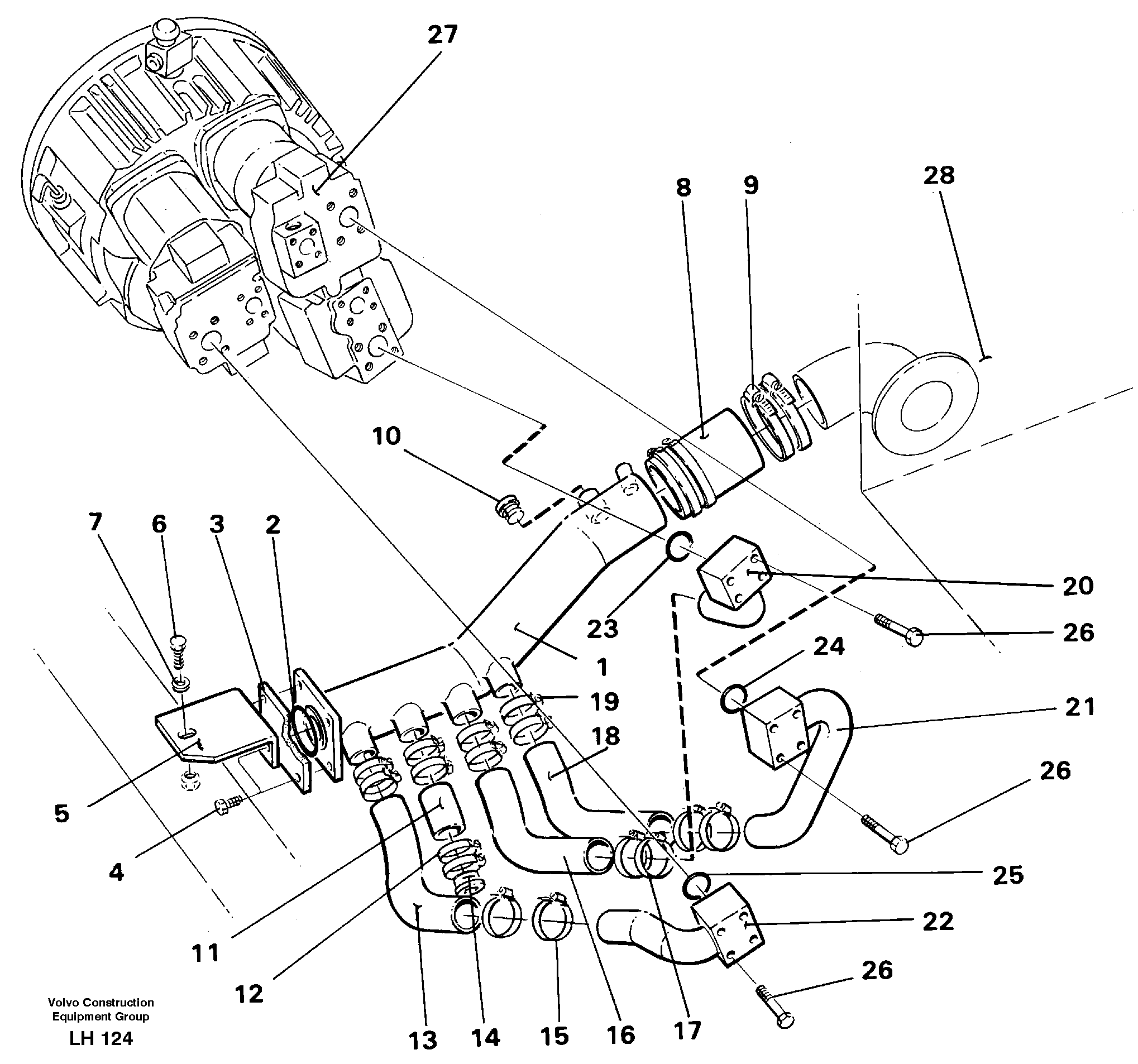 Схема запчастей Volvo EW230B - 97939 Hydraulic system suction lines EW230B SER NO 1736-