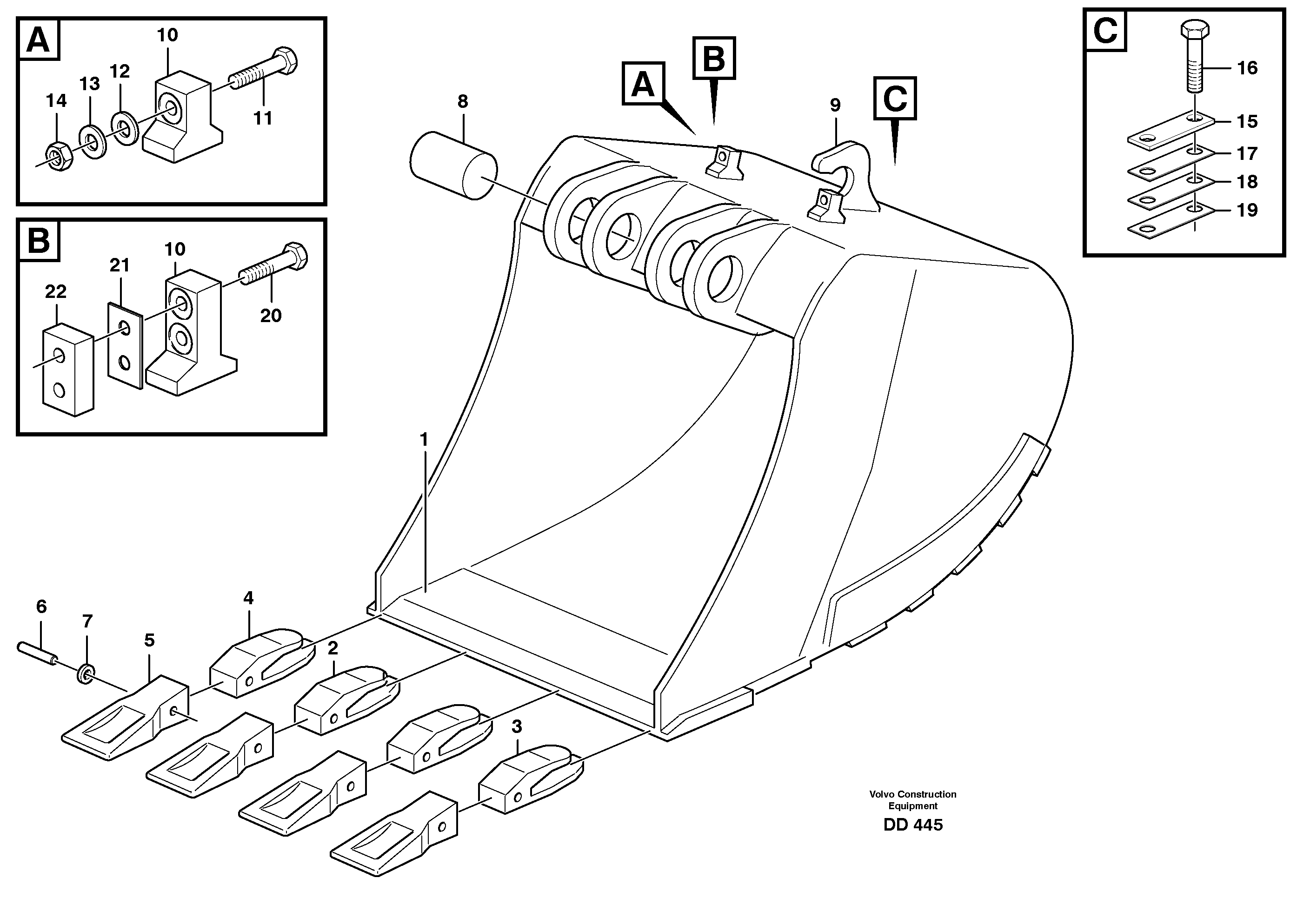 Схема запчастей Volvo EC620 - 28665 Buckets for quickfit, S1 - S2 ATTACHMENTS ATTACHMENTS BUCKETS