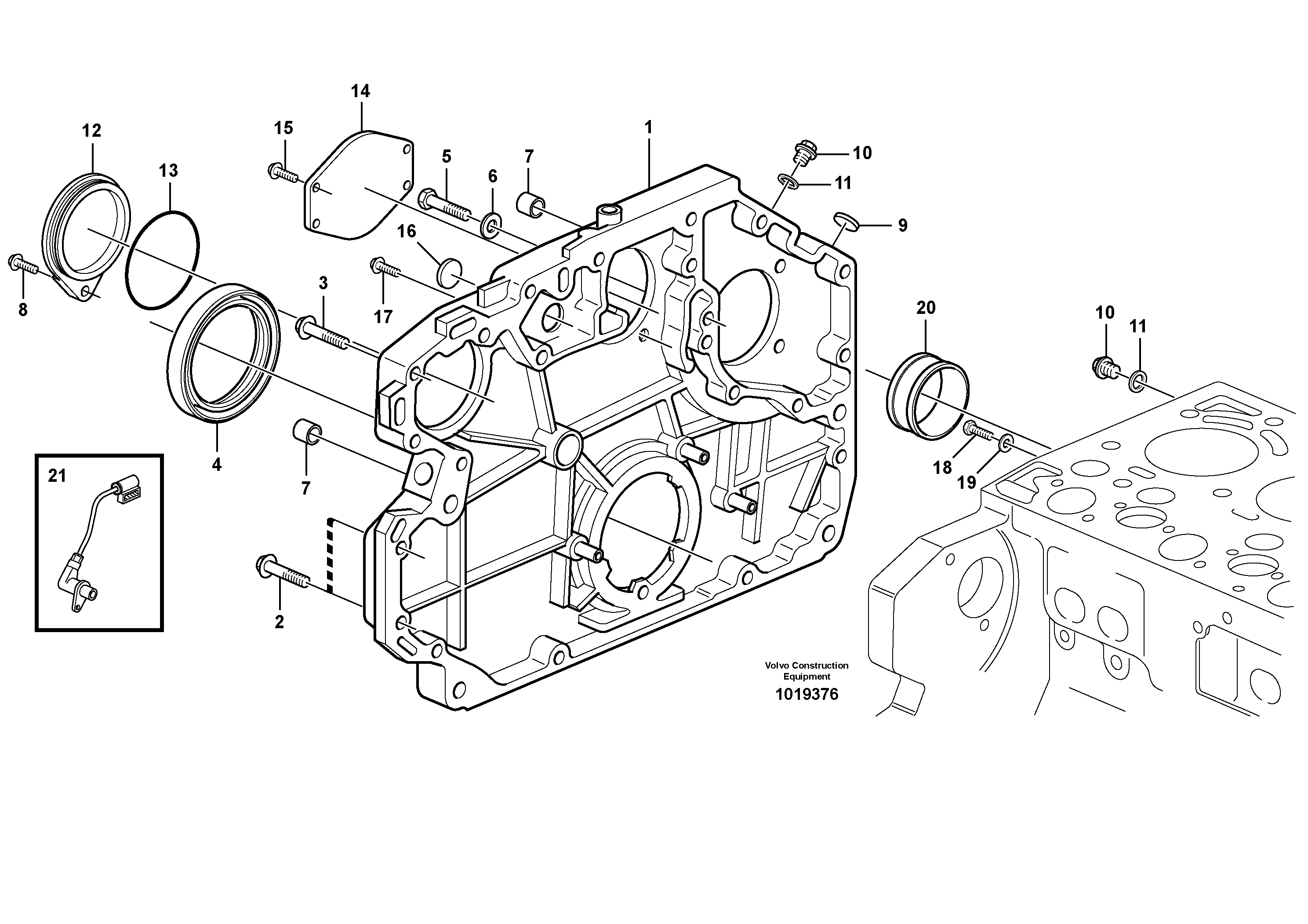 Схема запчастей Volvo EW200B - 105015 Timing gear casing and gears EW200B