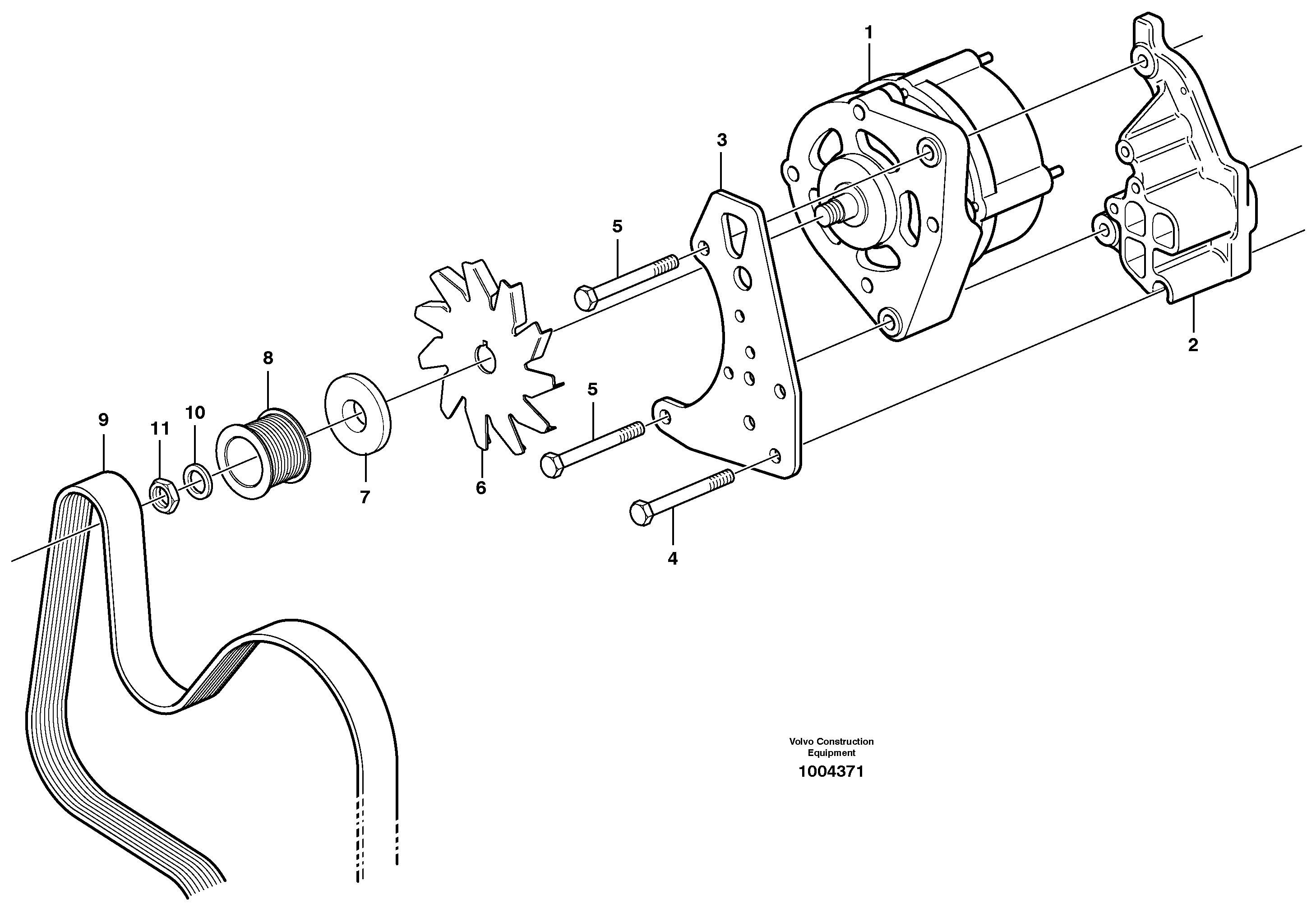 Схема запчастей Volvo EW200B - 7187 Alternator with assembling details EW200B