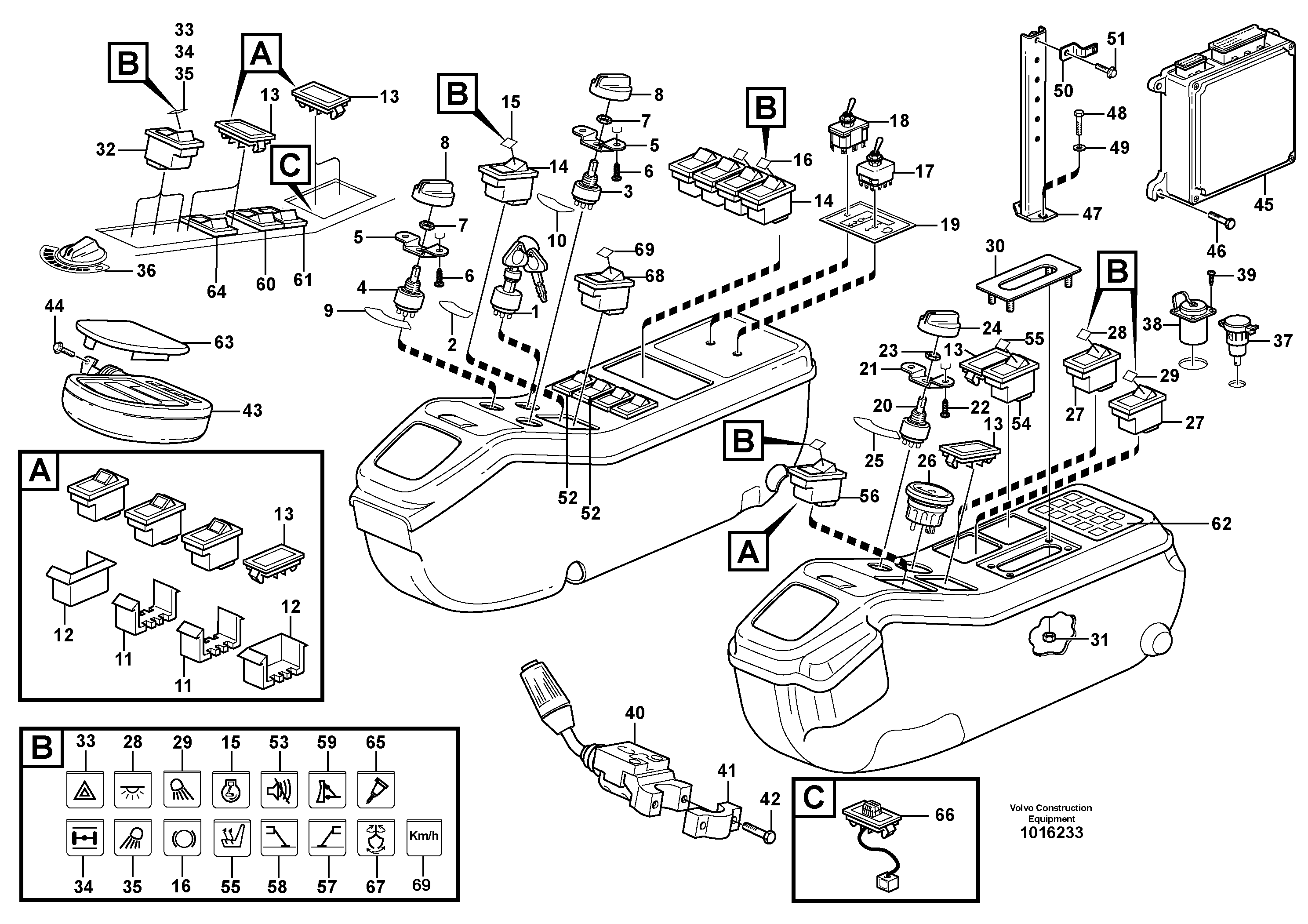 Схема запчастей Volvo EW200B - 56929 Rocker switch panel EW200B