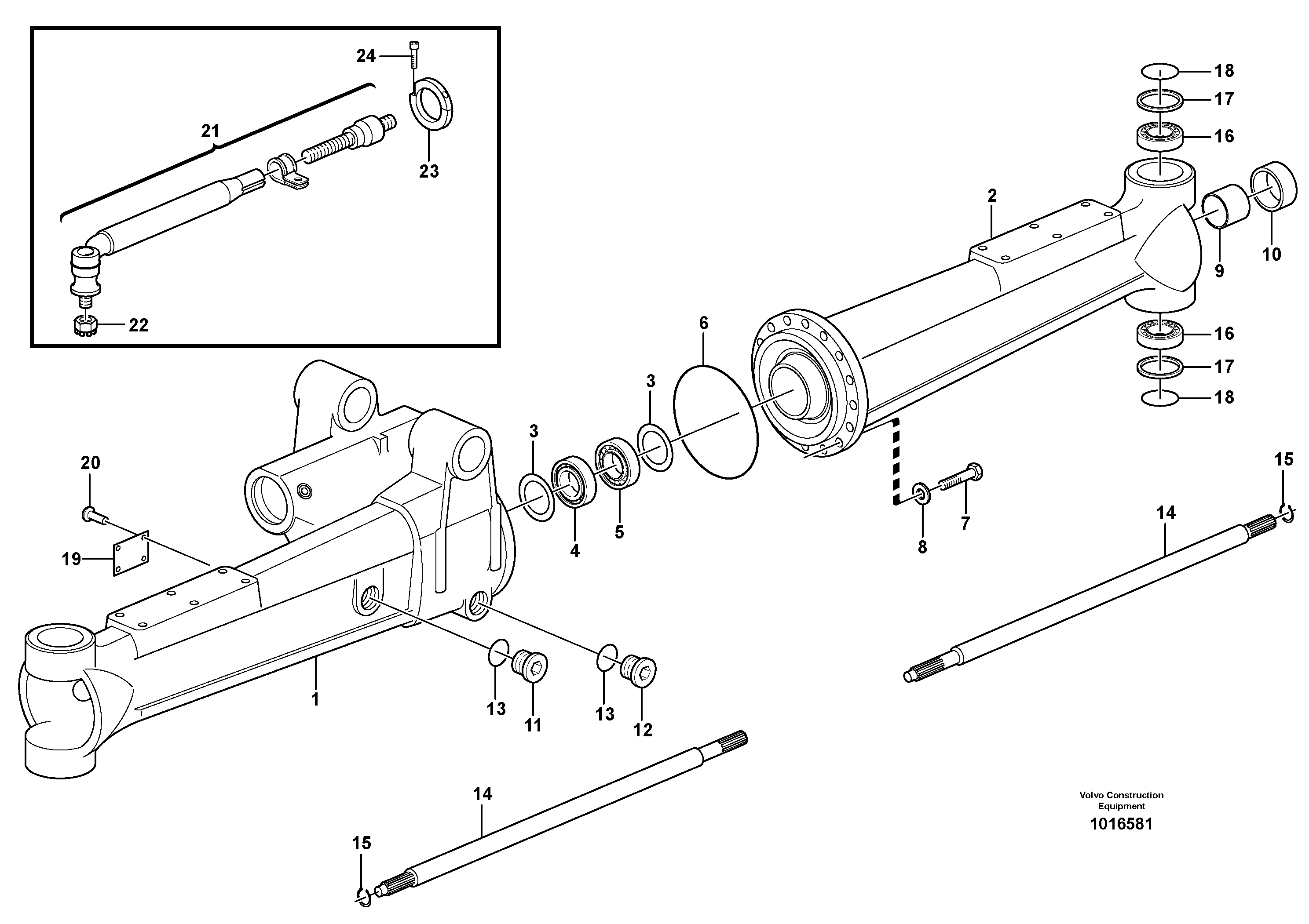 Схема запчастей Volvo EW200B - 46343 Front axle, Shaft cover EW200B