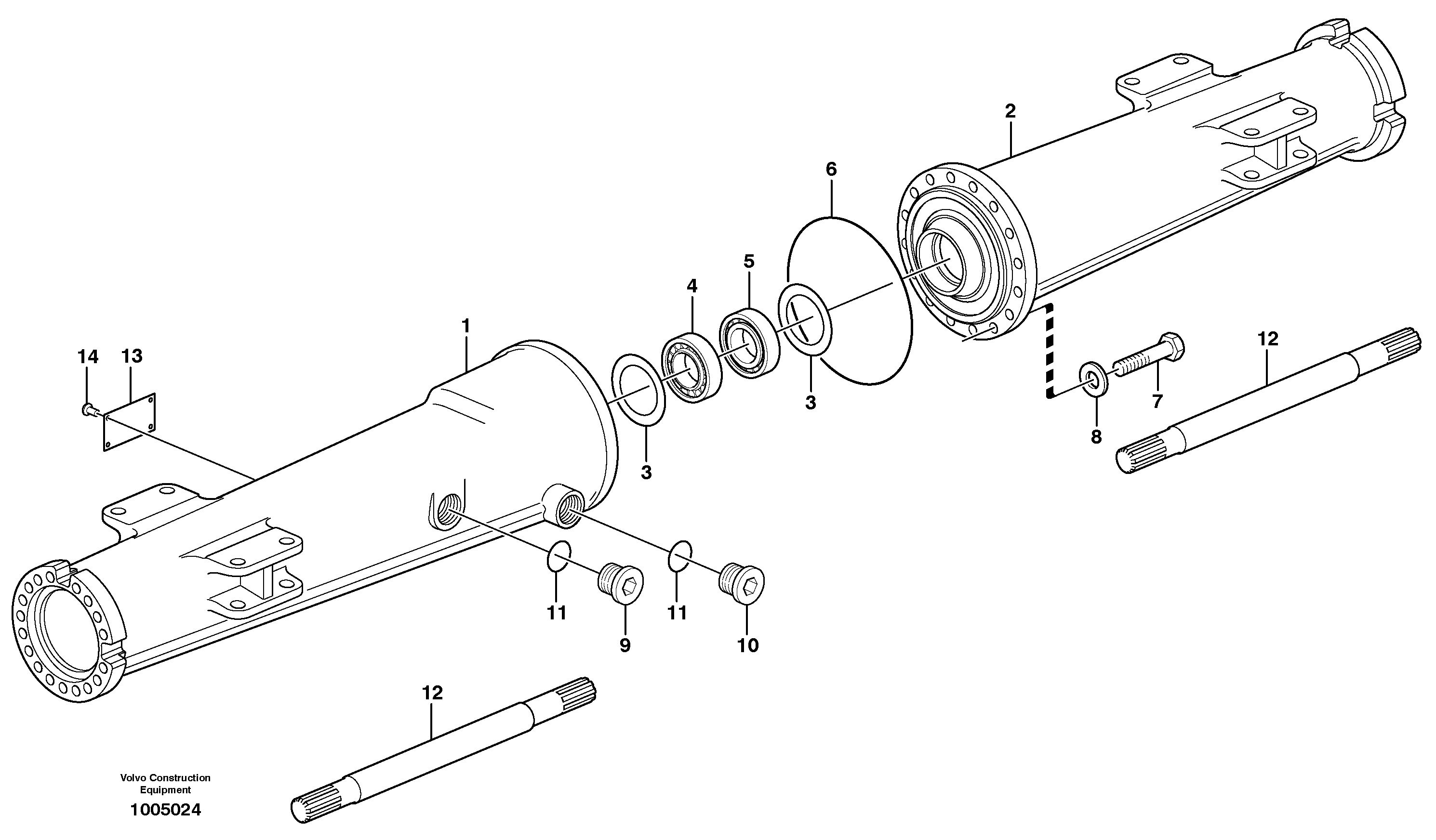 Схема запчастей Volvo EW200B - 46344 Rear axle, Axle casing EW200B