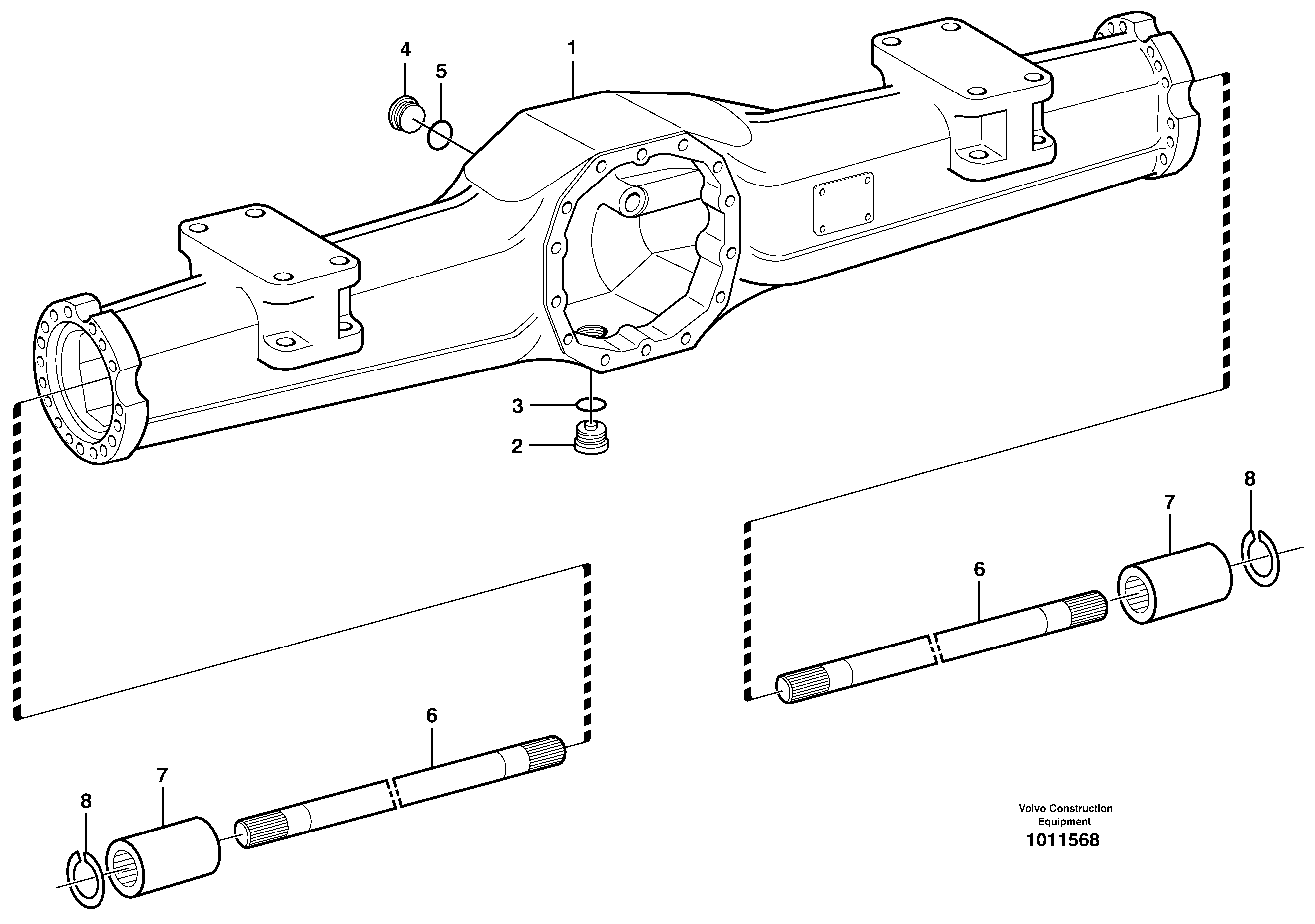 Схема запчастей Volvo EW200B - 6289 Rear axle, Axle casing EW200B