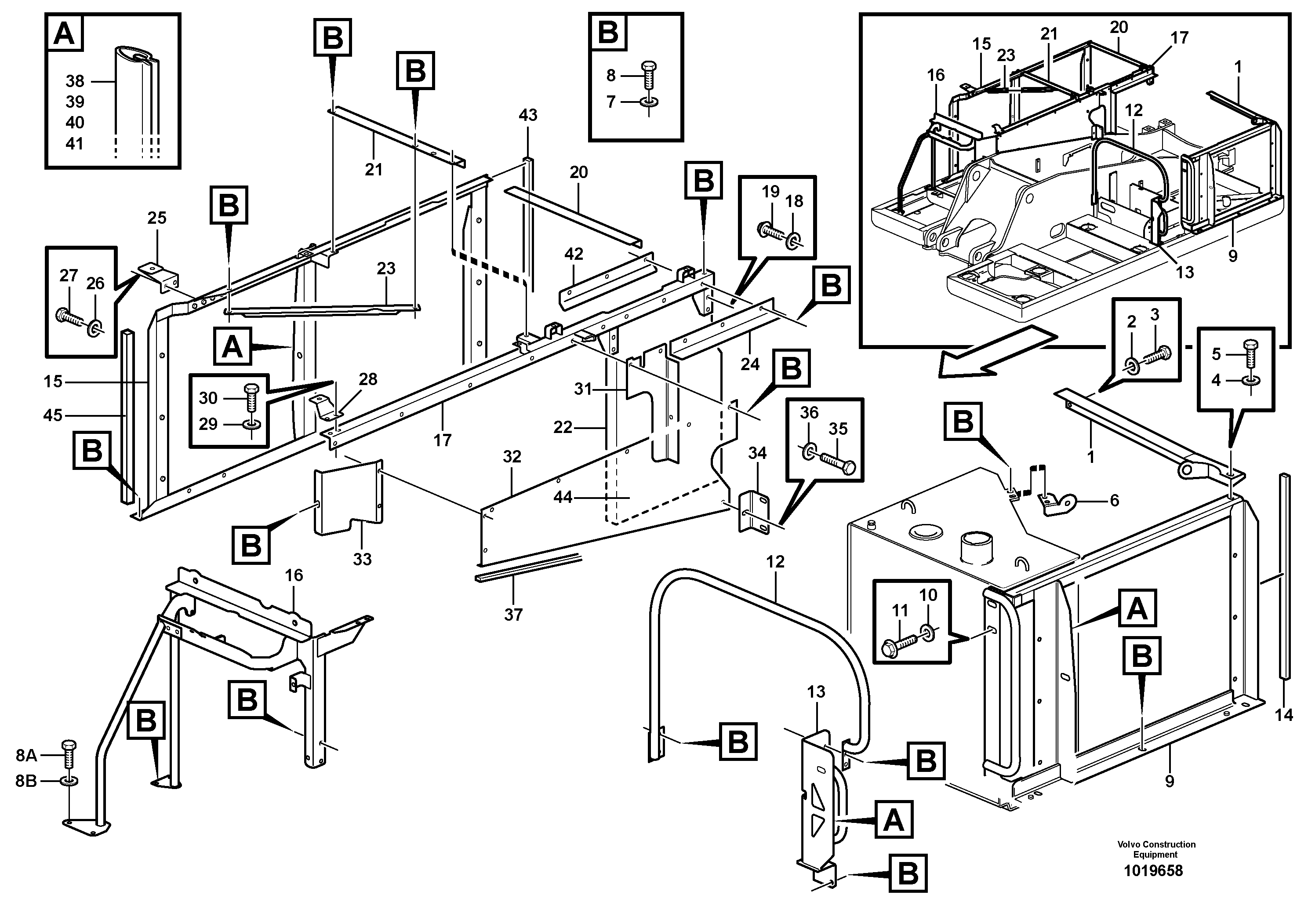 Схема запчастей Volvo EW200B - 19730 Cowl frame EW200B