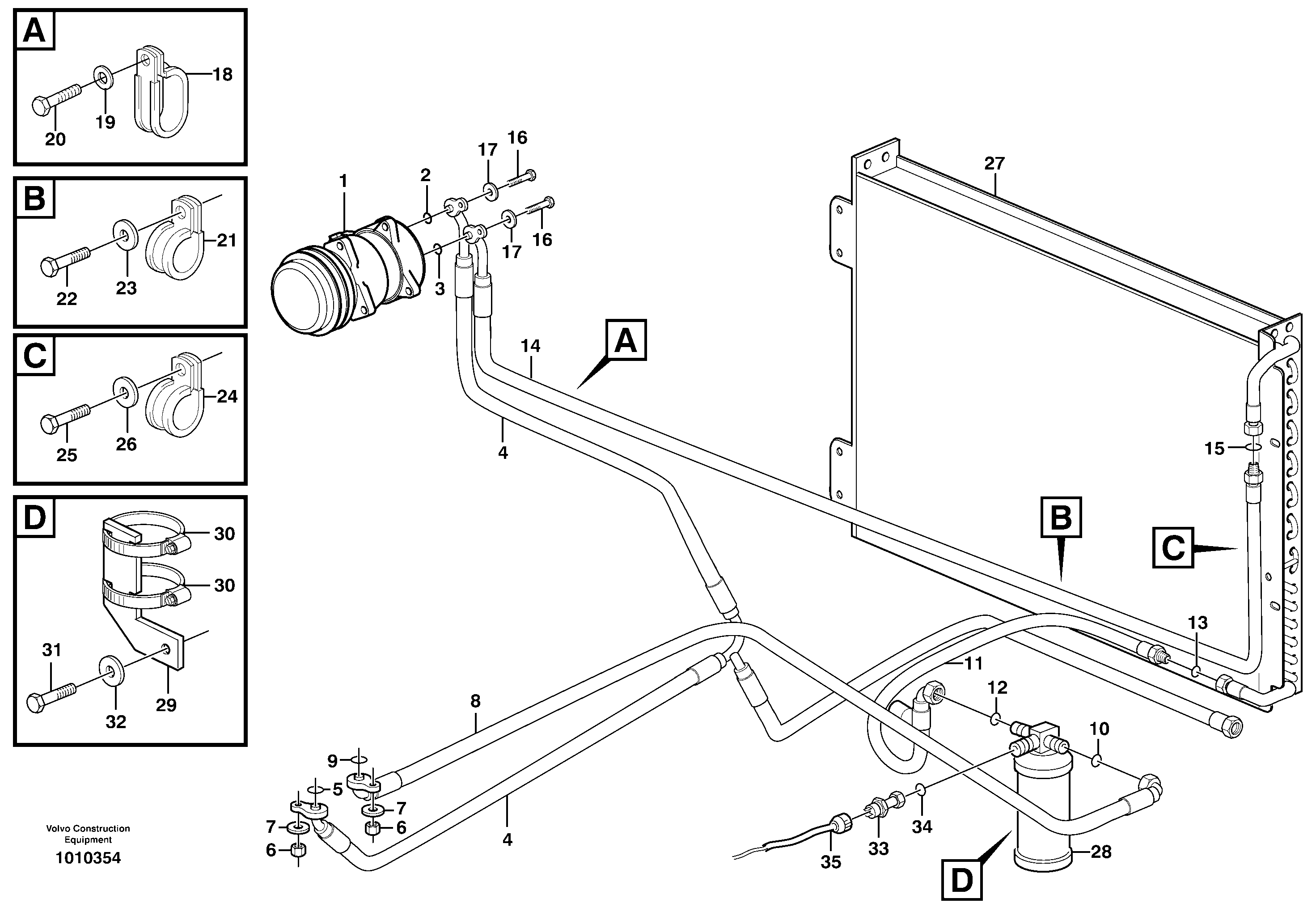 Схема запчастей Volvo EW200B - 8977 Assembly of hose: evaparator, receiver drier and condenser EW200B