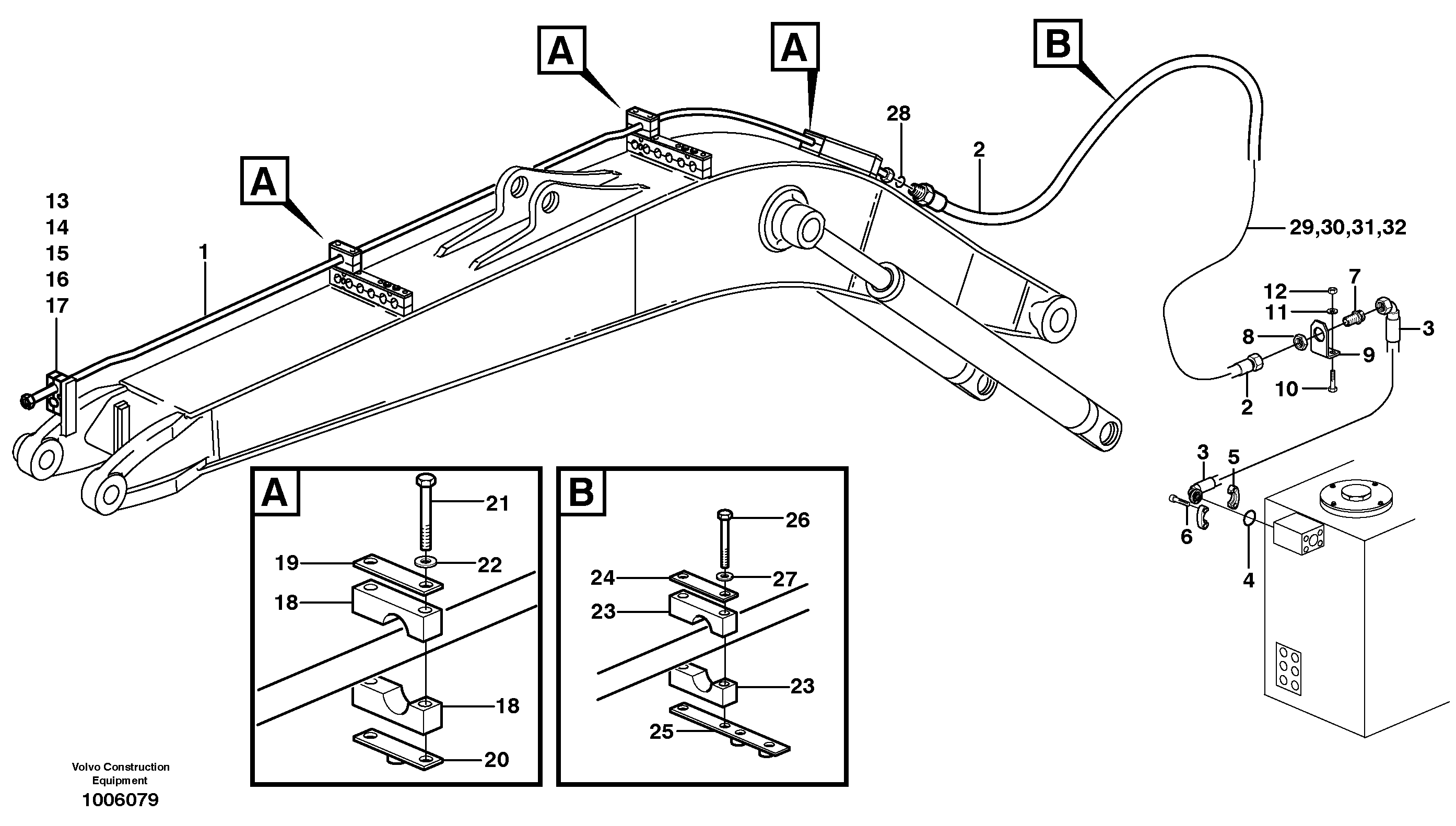 Схема запчастей Volvo EW200B - 14896 Hammer hydraulics on mono boom, return line EW200B