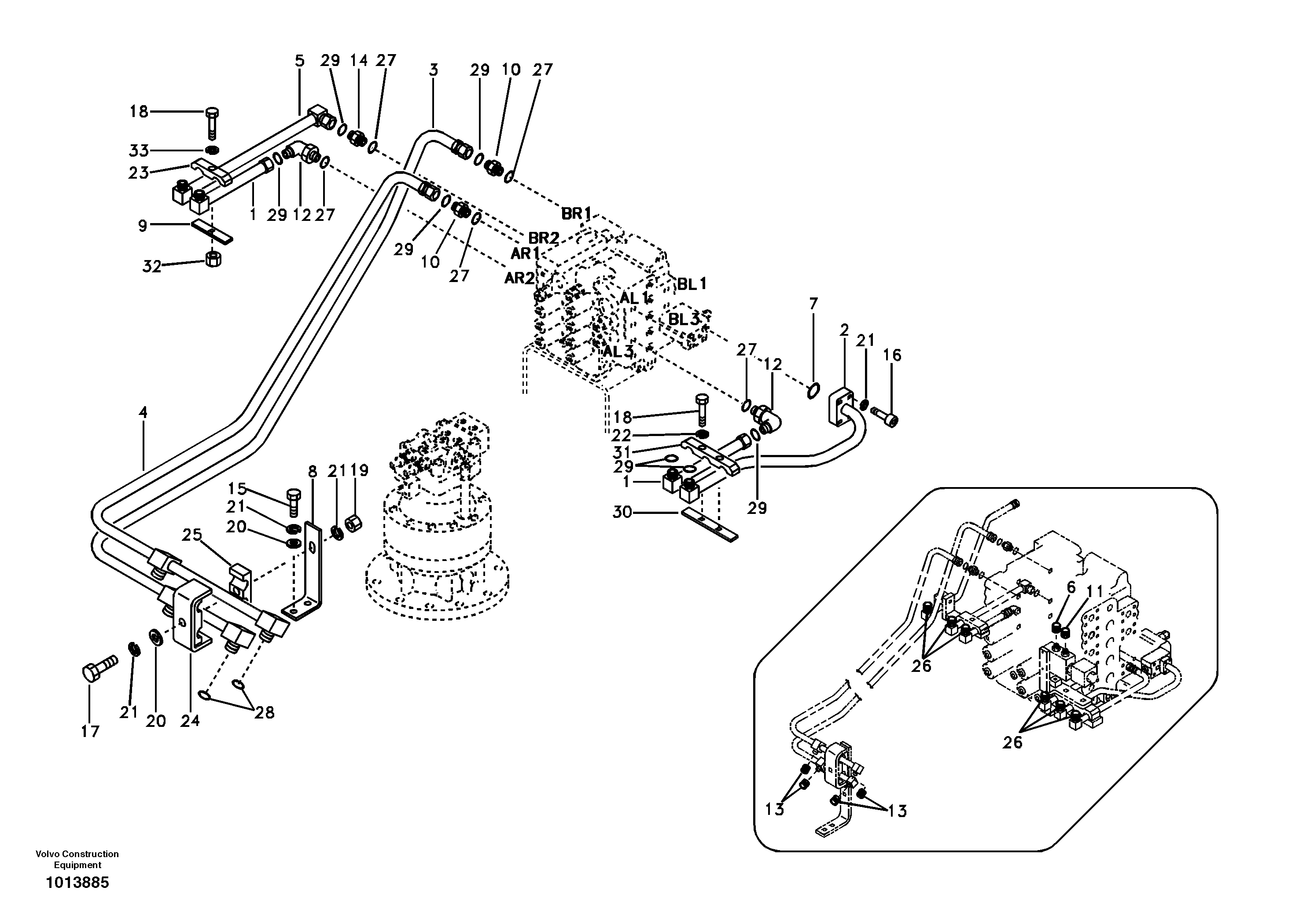 Схема запчастей Volvo EW145B - 17331 Hydraulic system, control valve to boom and swing EW145B