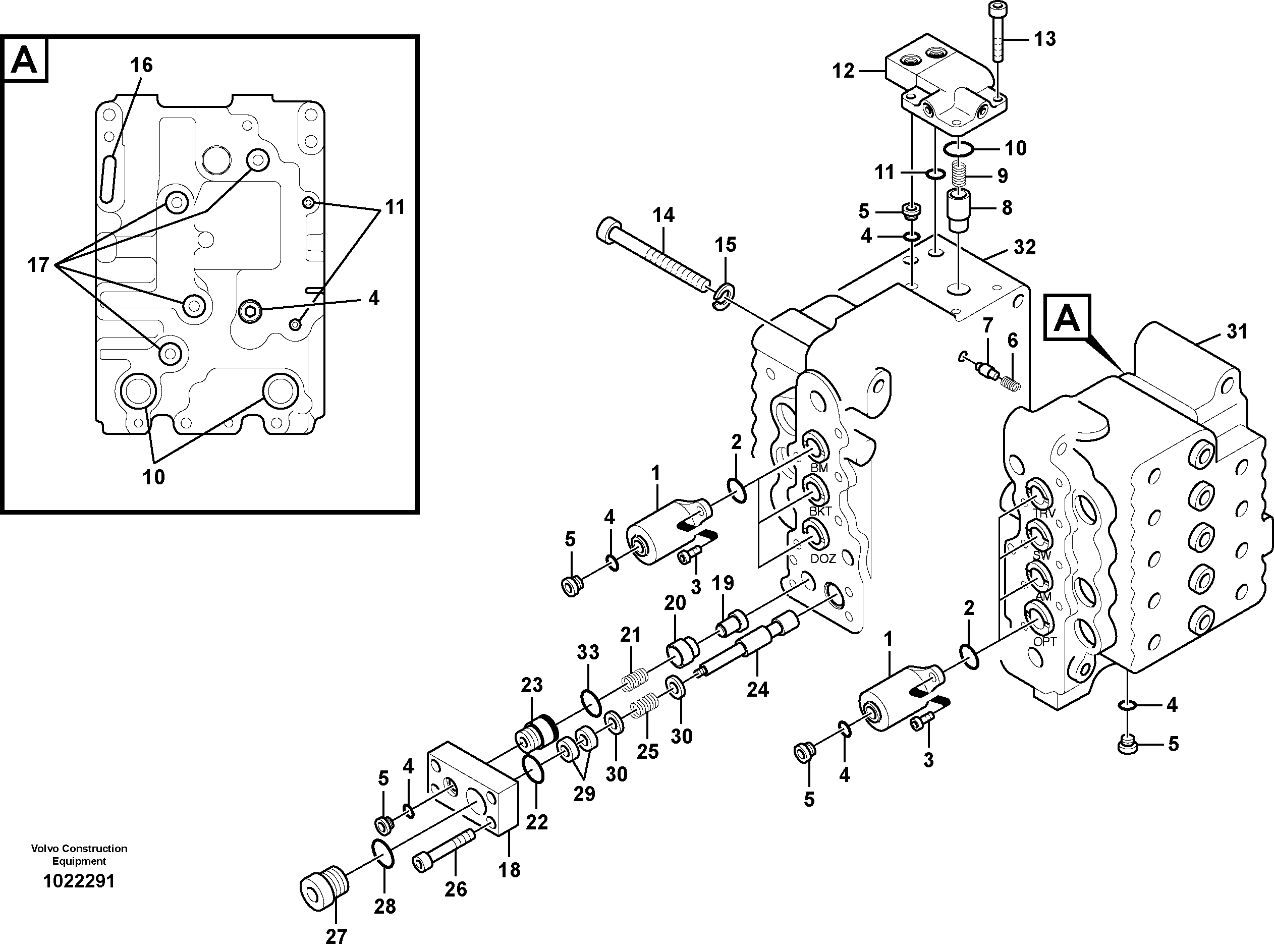 Схема запчастей Volvo EW145B - 17333 Main control valve, relife valve and boom holding EW145B