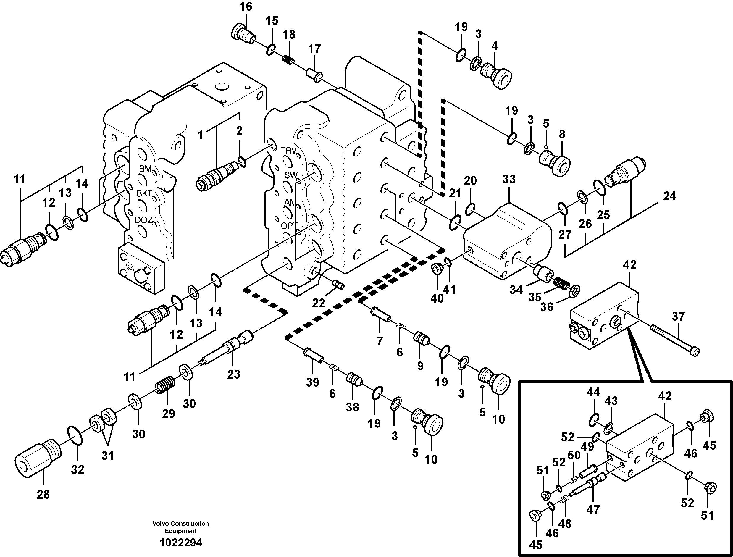 Схема запчастей Volvo EW145B - 75146 Main control valve, relief valve and dipper arm holding EW145B