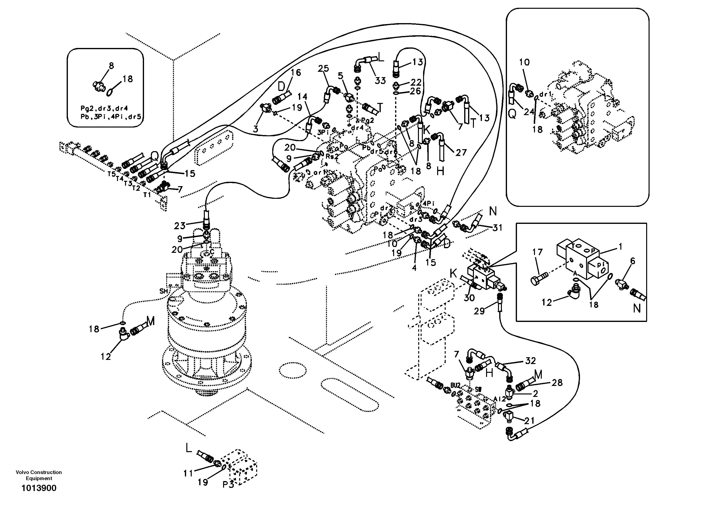 Схема запчастей Volvo EW145B - 15687 Servo system, control valve piping EW145B