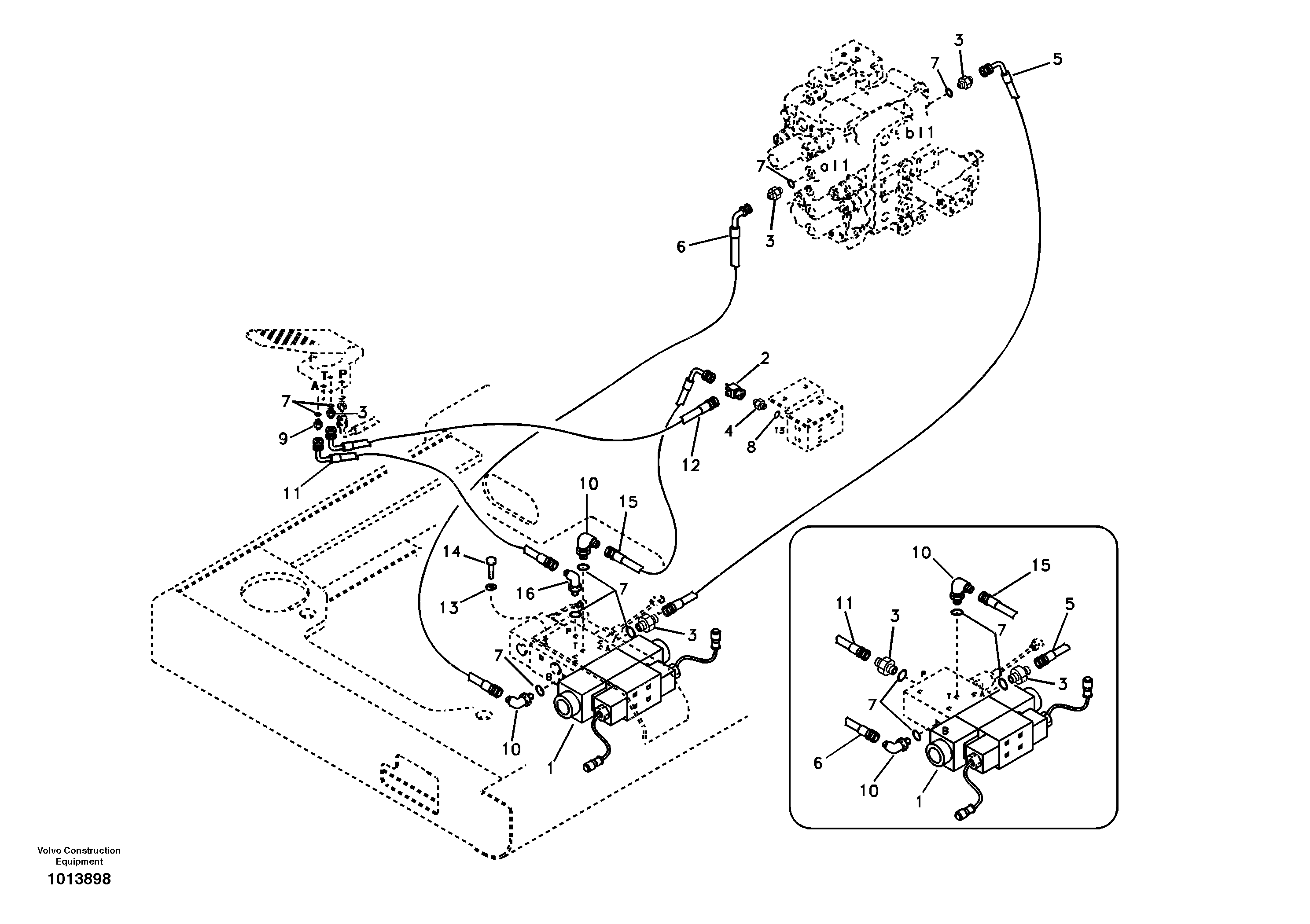 Схема запчастей Volvo EW145B - 28567 Servo system, control valve to remote control valve pedal EW145B