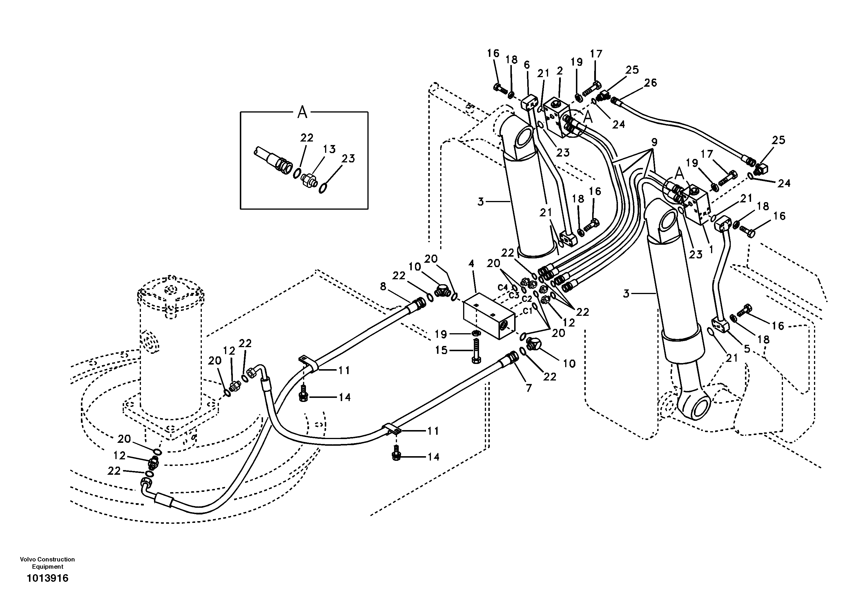 Схема запчастей Volvo EW145B - 83608 Working hydraulic, dozer blade EW145B