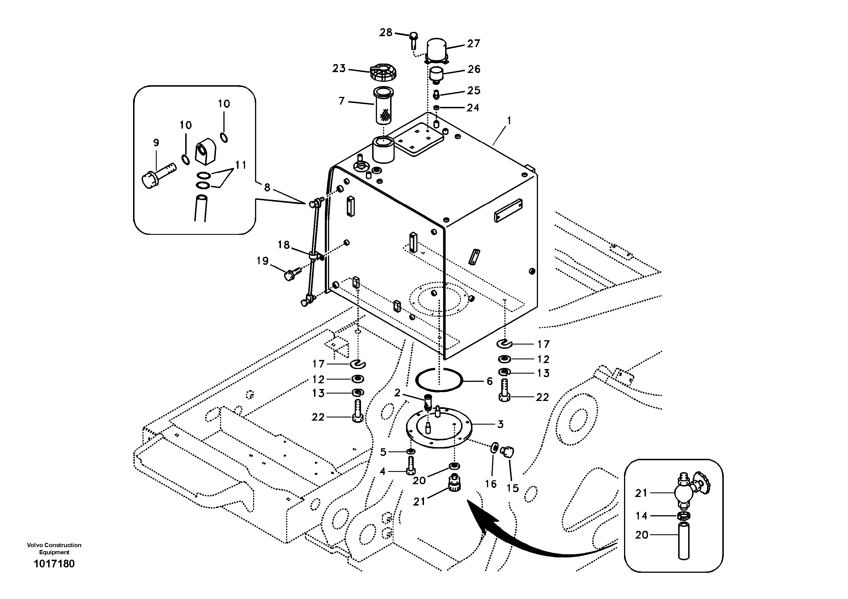 Схема запчастей Volvo EW145B - 6561 Fuel tank with fitting parts EW145B