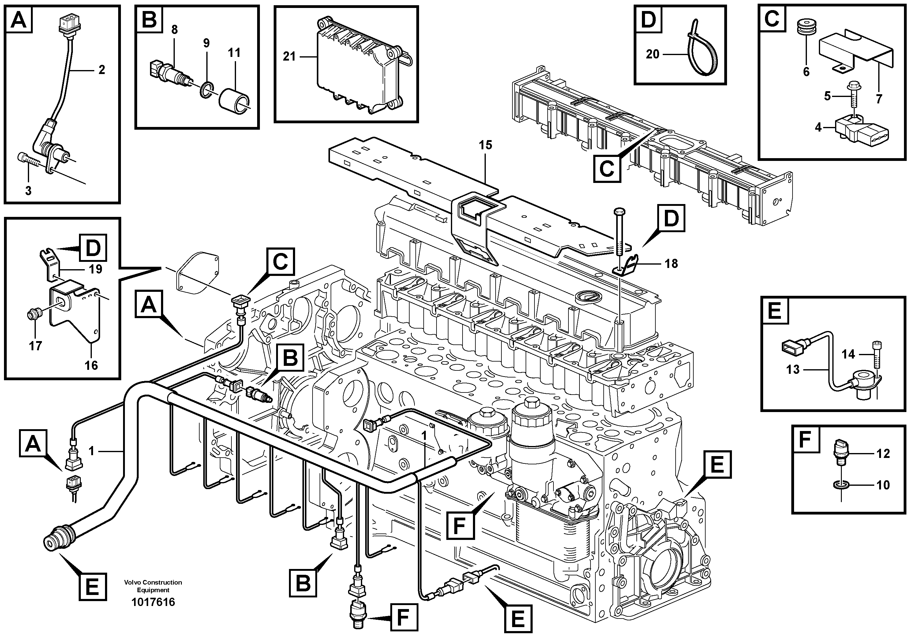 Схема запчастей Volvo EW145B - 13673 Cable harness, engine EW145B