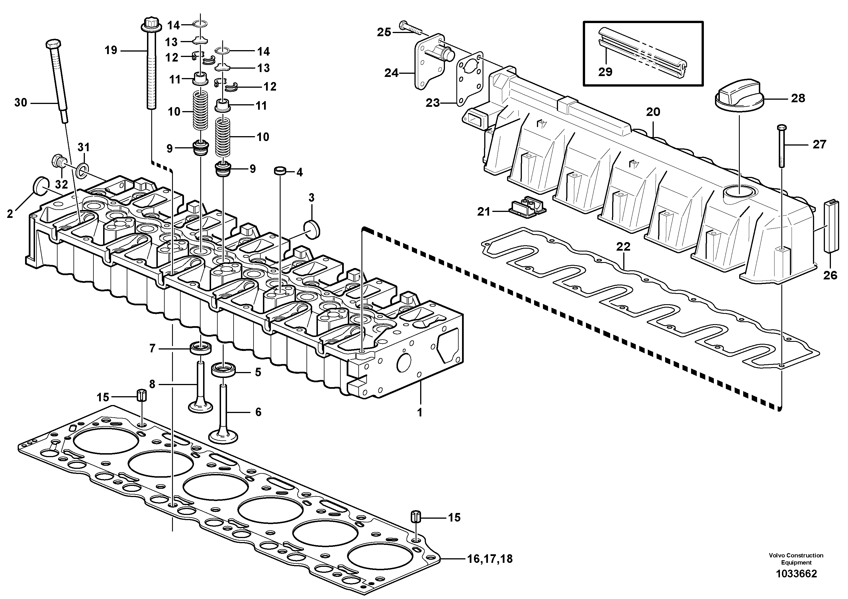 Схема запчастей Volvo EW145B - 48606 Головка блока цилиндров EW145B PRIME S/N 15001-