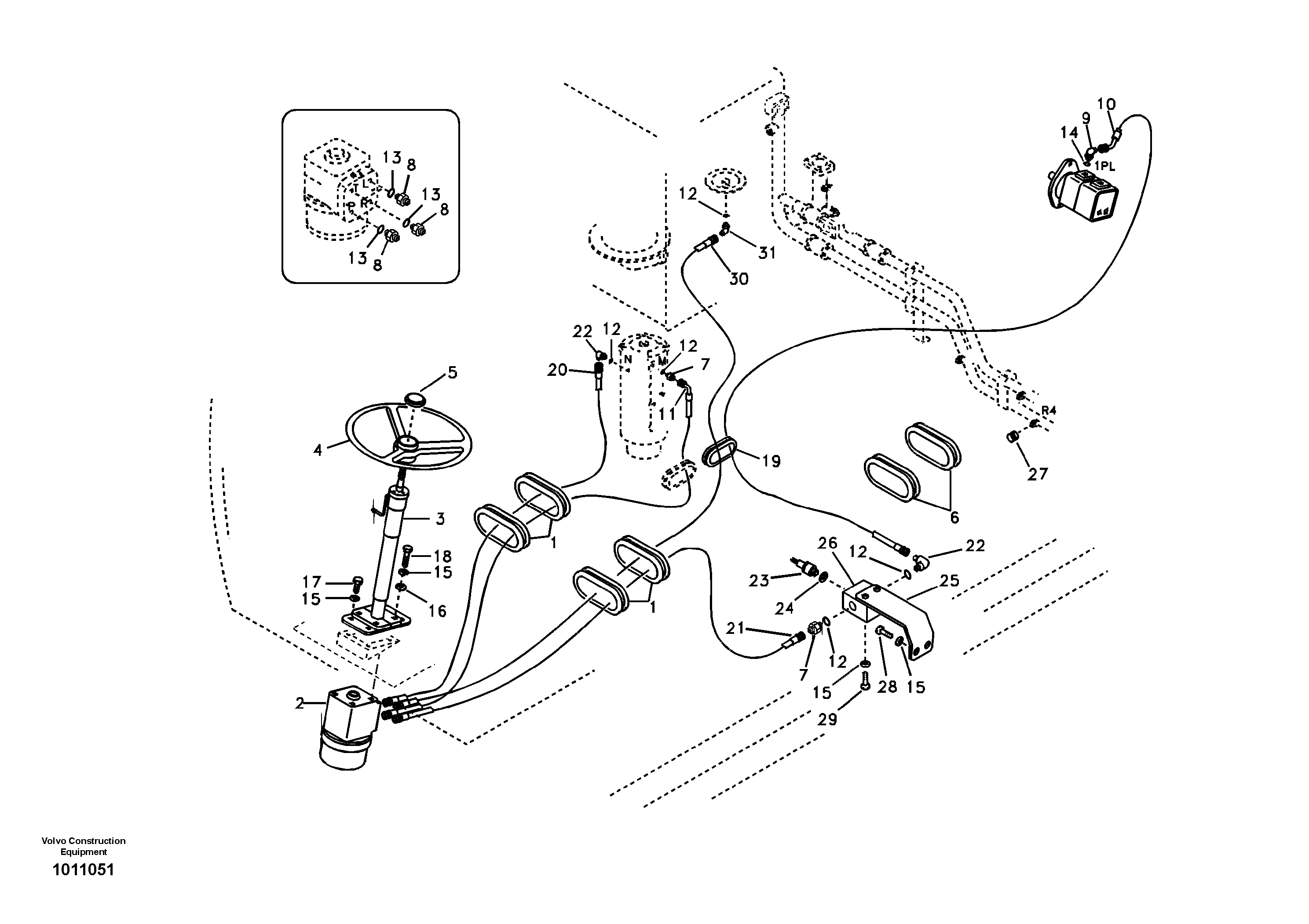 Схема запчастей Volvo EW145B - 15431 Steering wheel and column EW145B