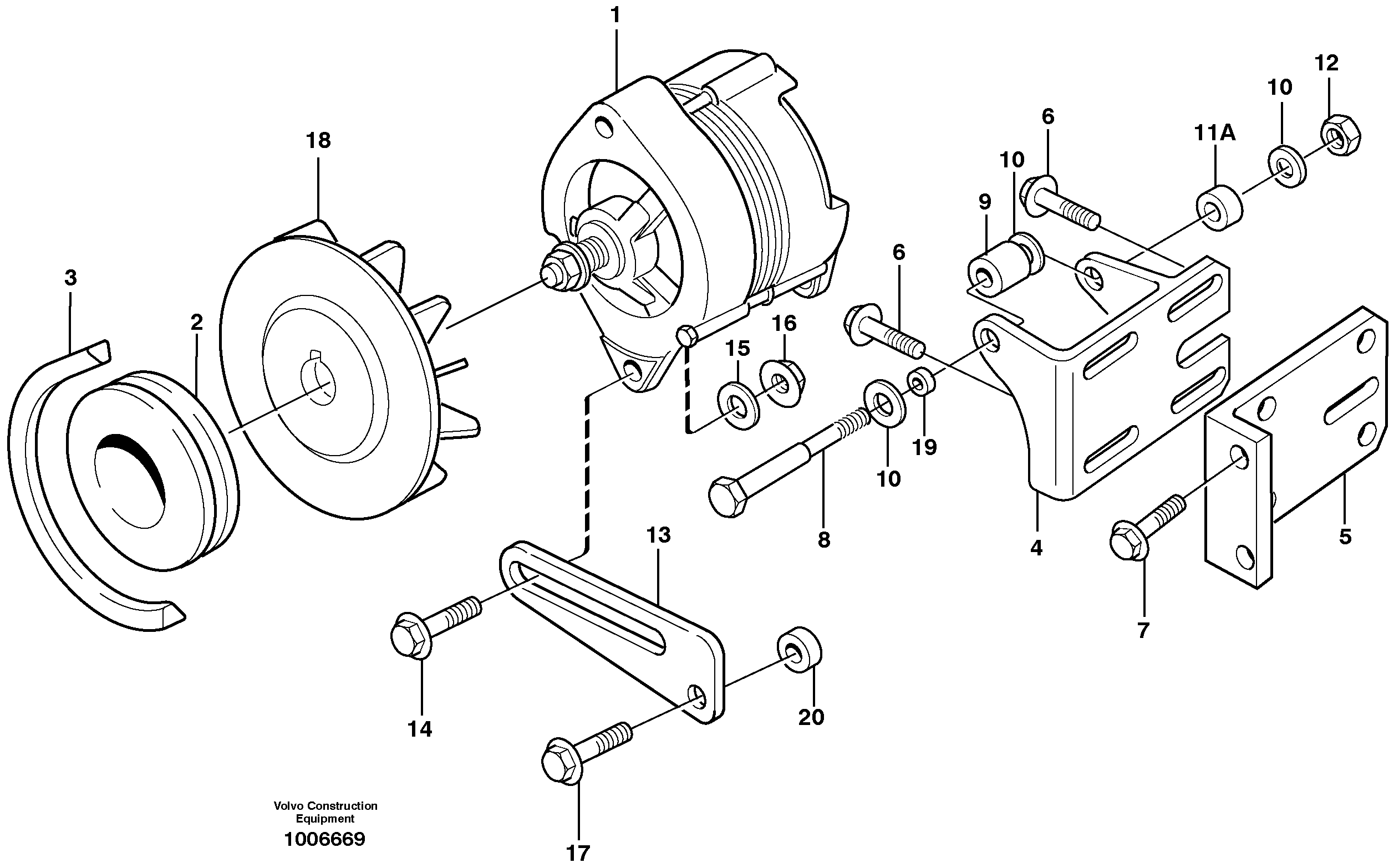 Схема запчастей Volvo EC160 - 33773 Alternator with assembling details EC160 SER NO 1001-