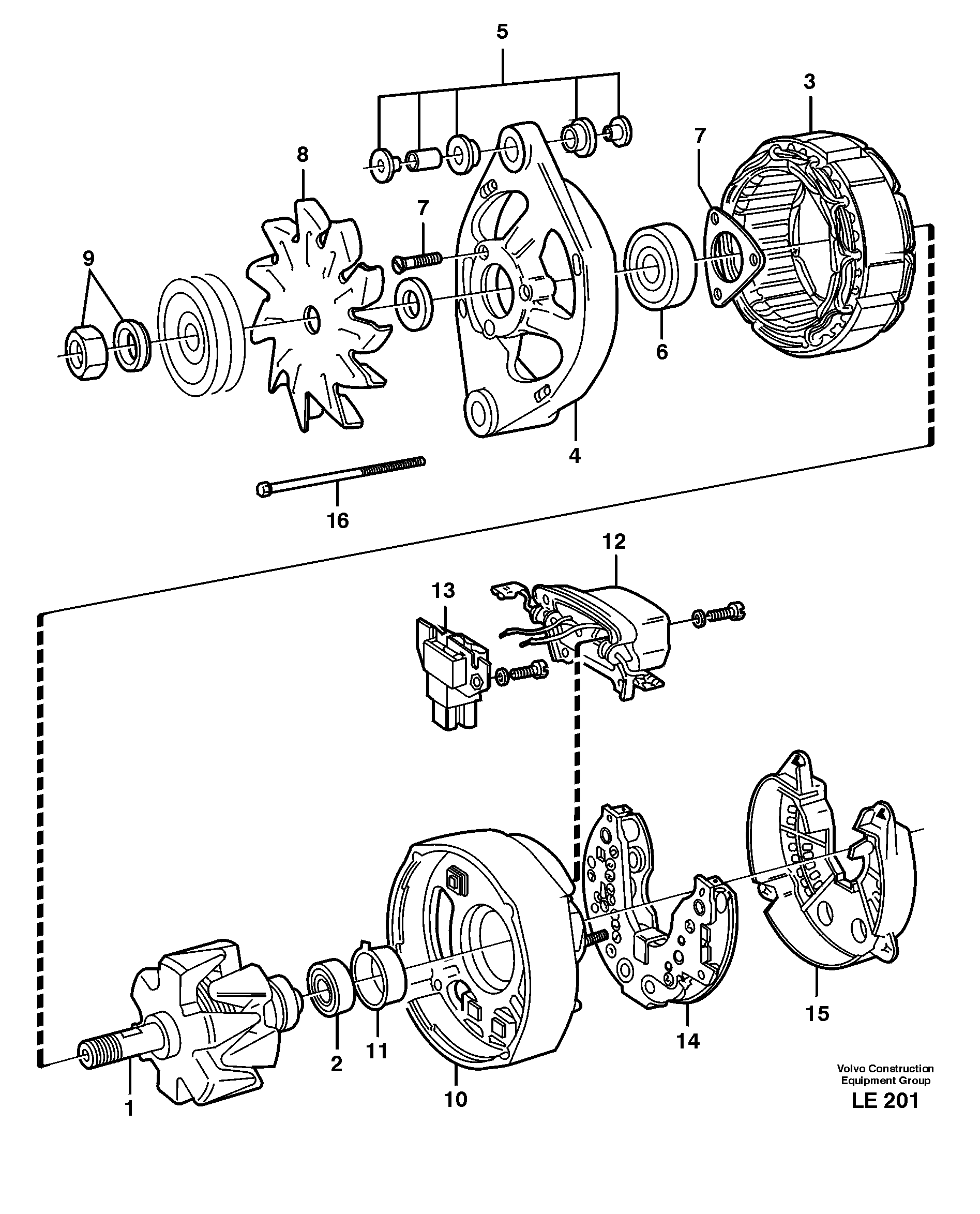 Схема запчастей Volvo EC160 - 7656 Alternator EC160 SER NO 1001-