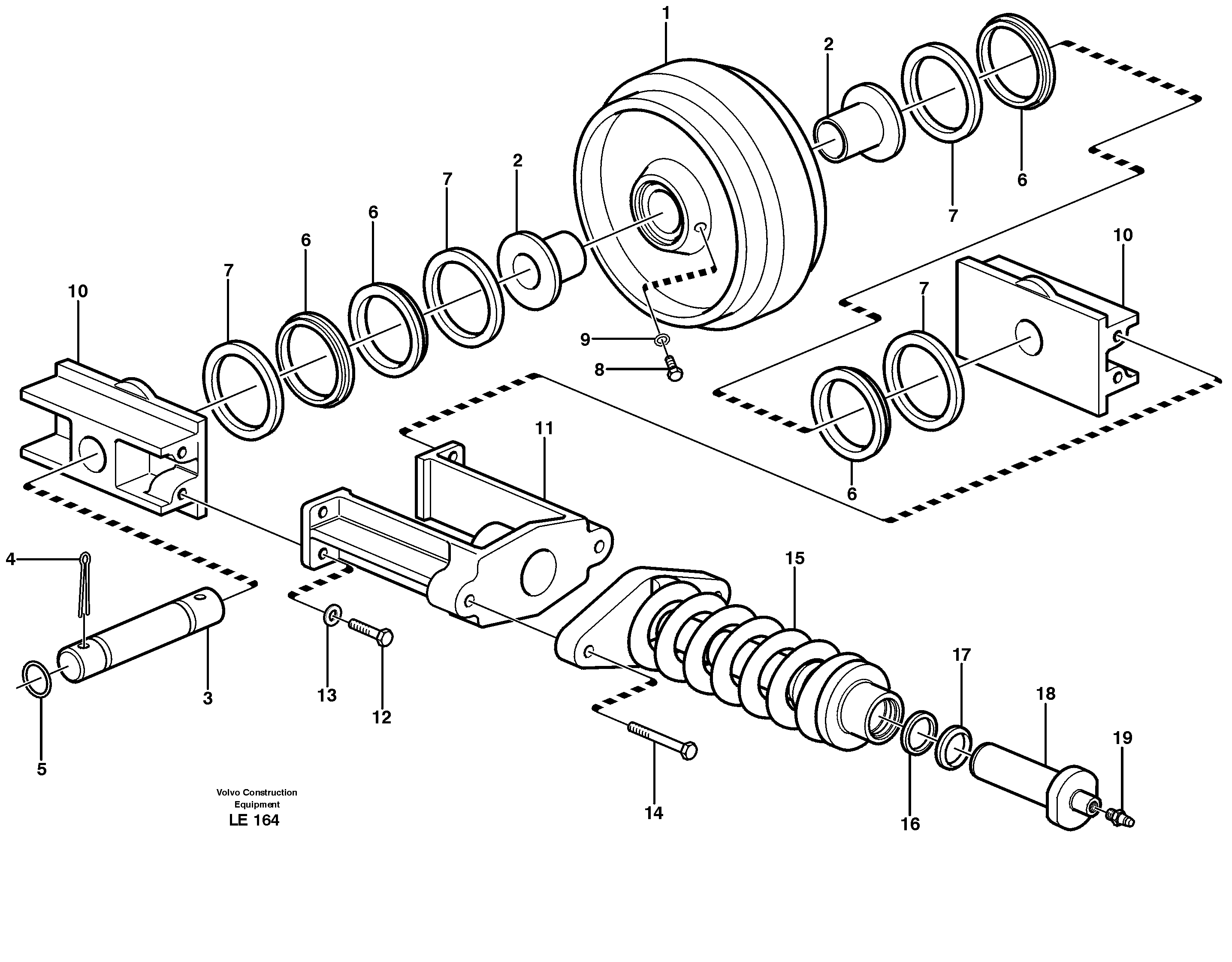 Схема запчастей Volvo EC160 - 53407 Front idler, spring package EC160 SER NO 1001-