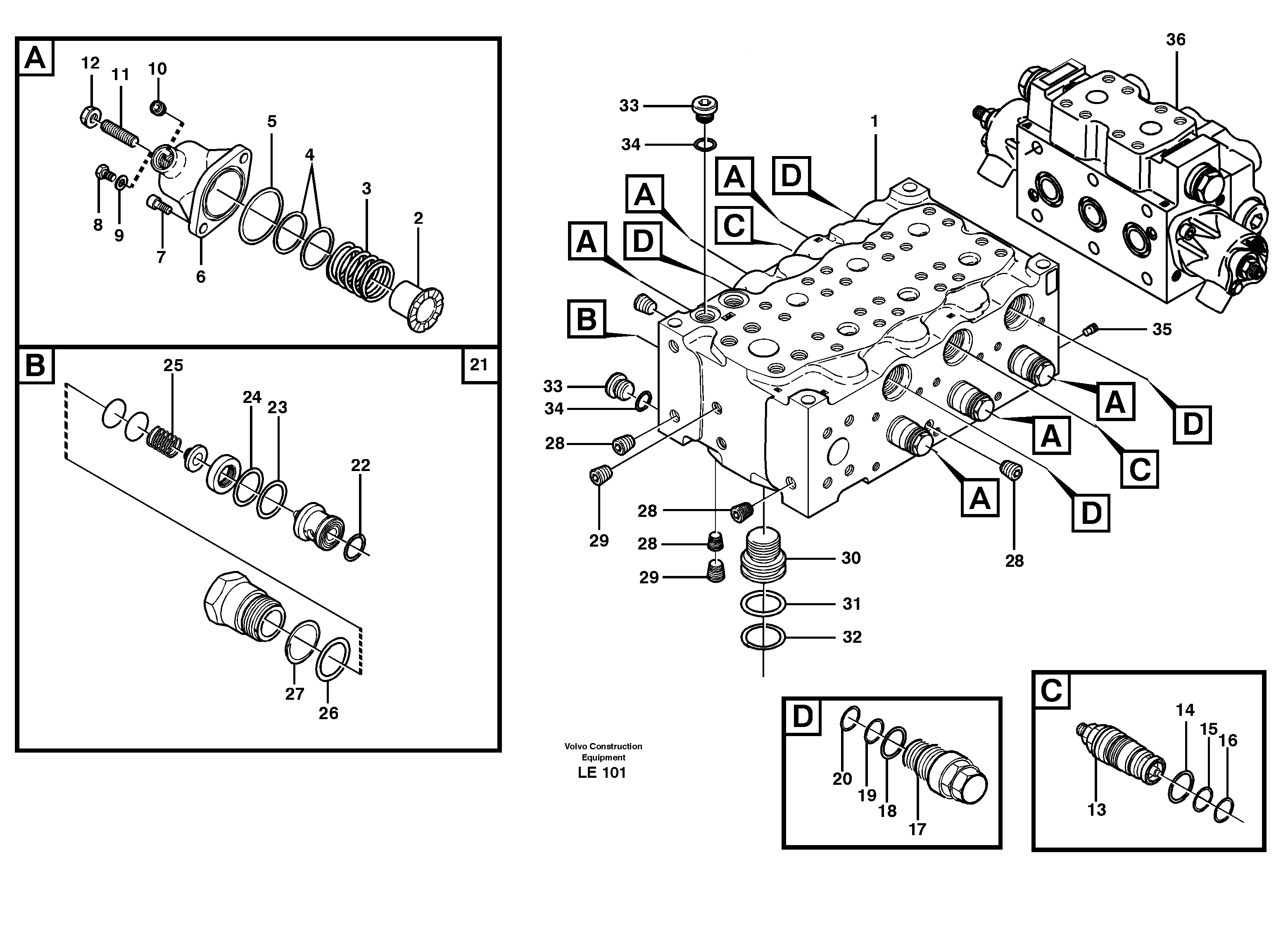 Схема запчастей Volvo EC160 - 72580 Main valve assembly, B EC160 SER NO 1001-