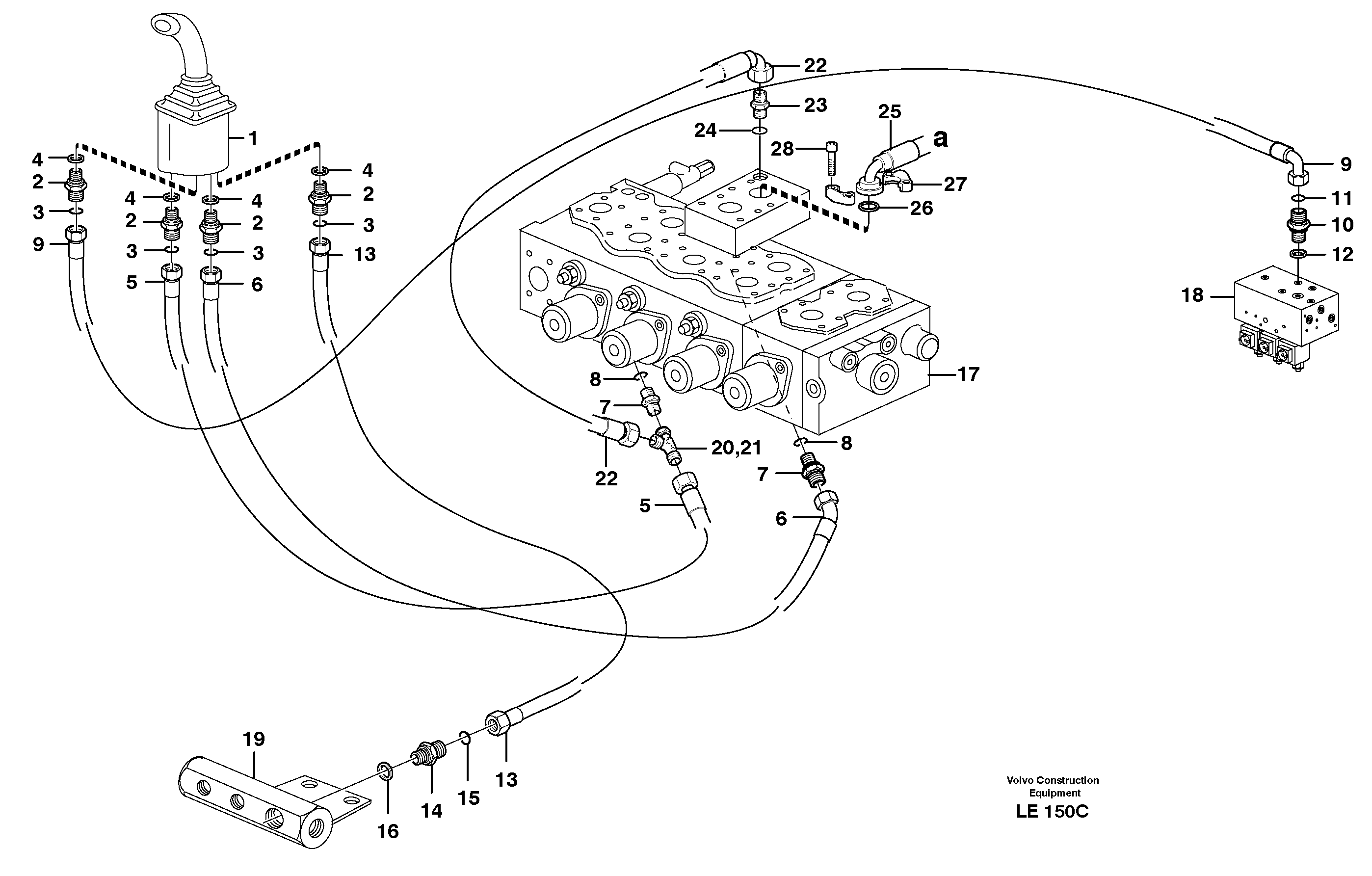 Схема запчастей Volvo EC160 - 91076 Servo hydraulics, dipper arm EC160 SER NO 1001-