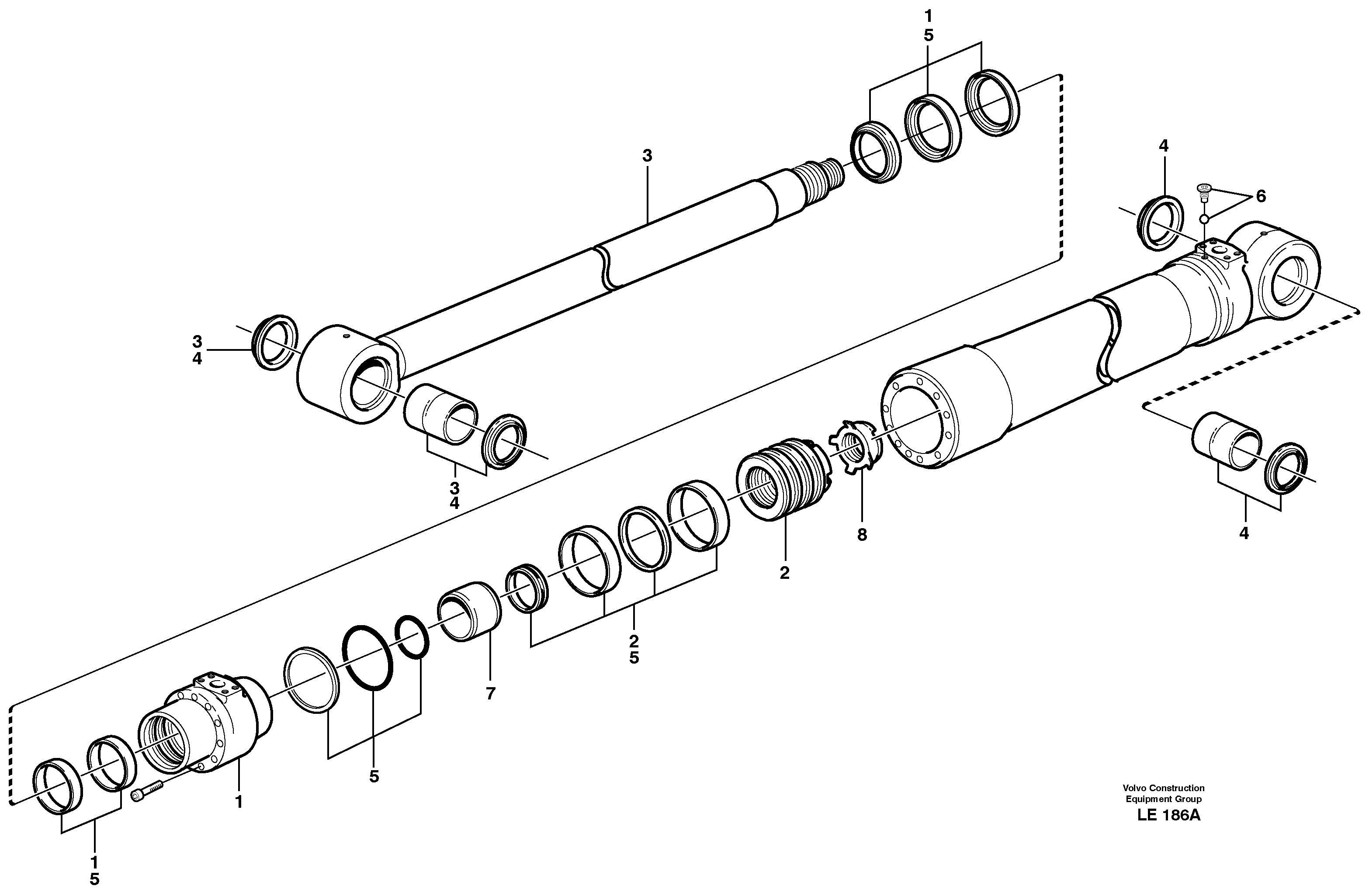 Схема запчастей Volvo EC160 - 105080 Dipper arm cylinder, adjustable boom EC160 SER NO 1001-