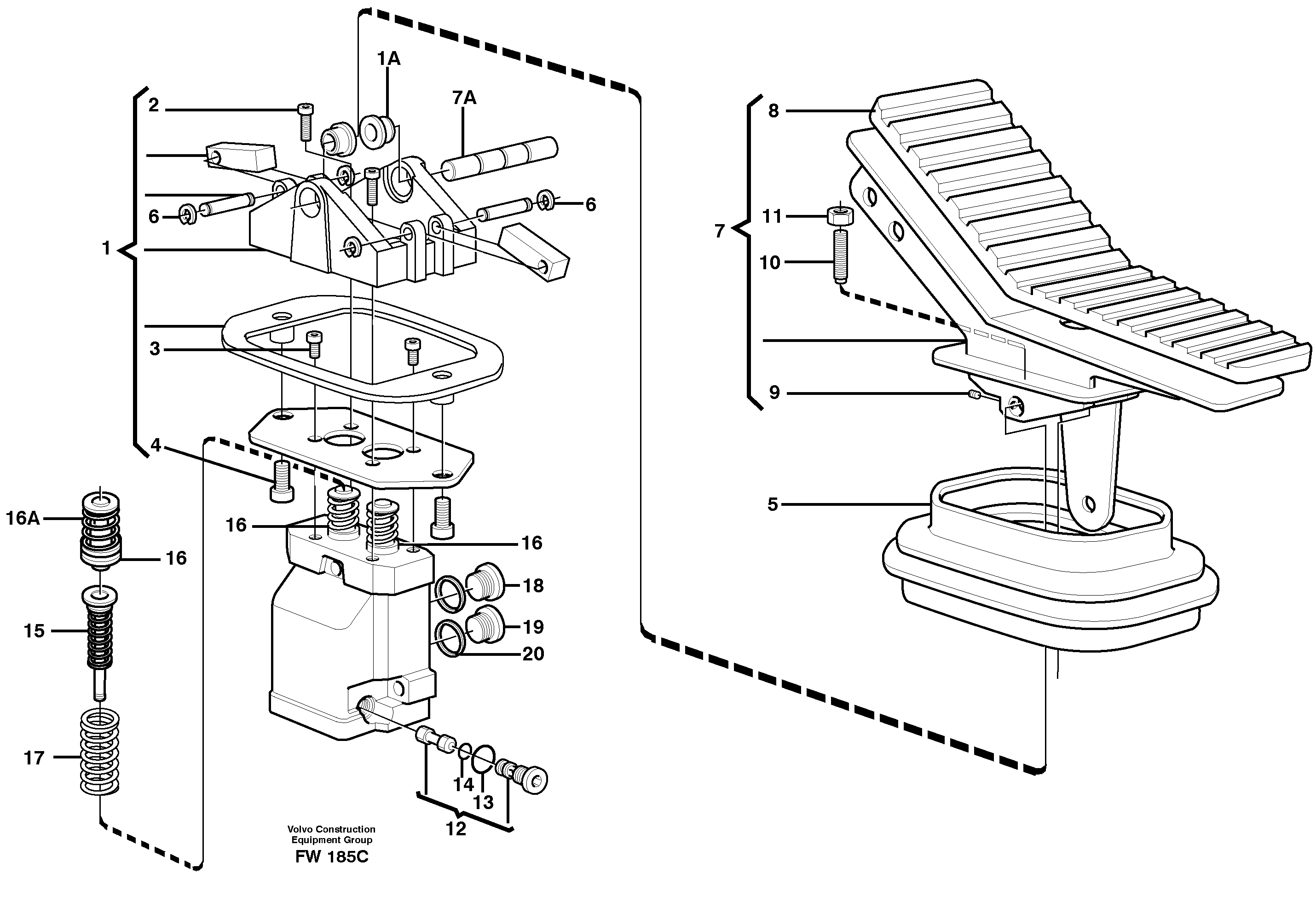 Схема запчастей Volvo EC280 - 16846 Pedal valve EC280 SER NO 1001-