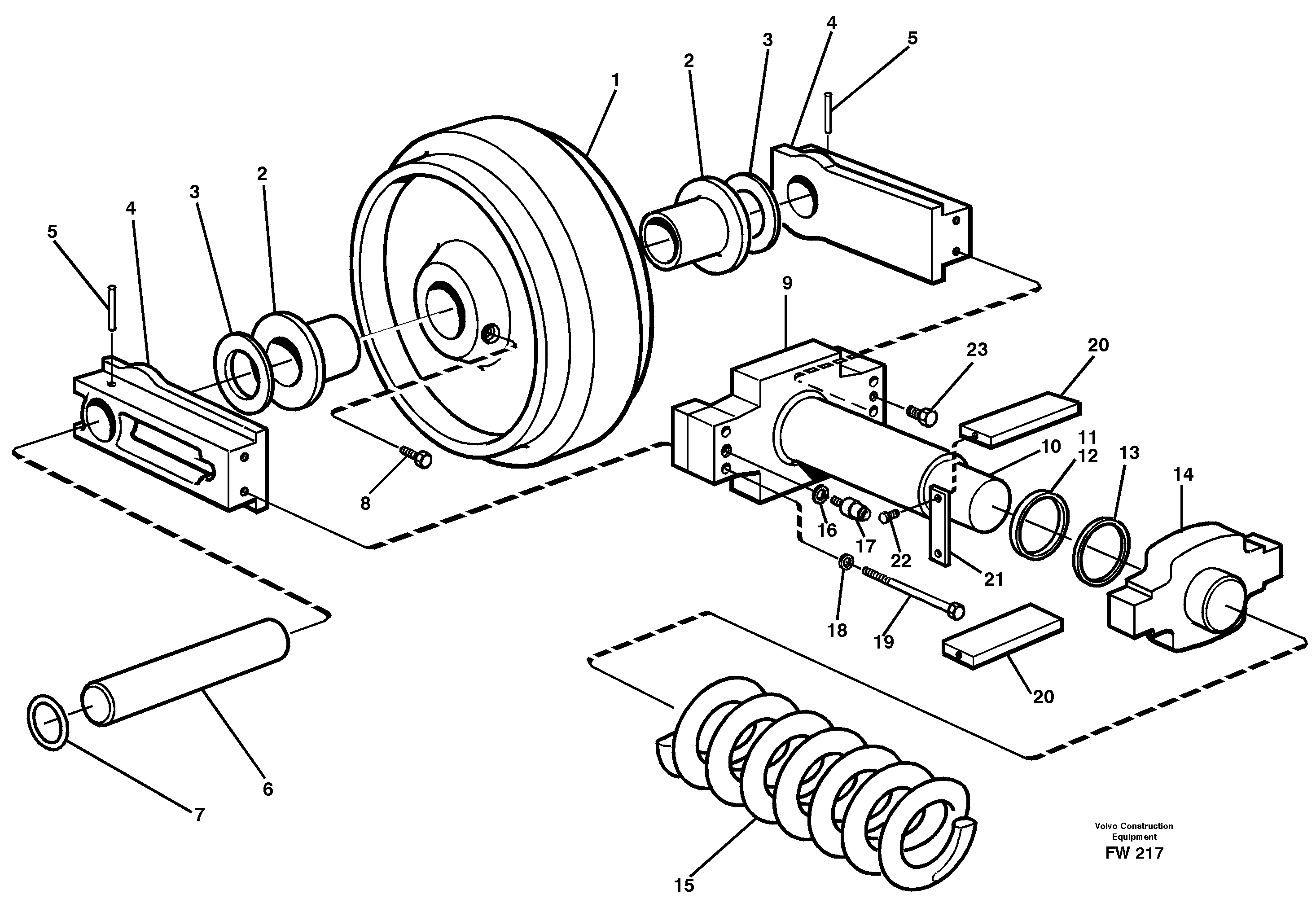 Схема запчастей Volvo EC280 - 16870 Front idler, spring package EC280 SER NO 1001-