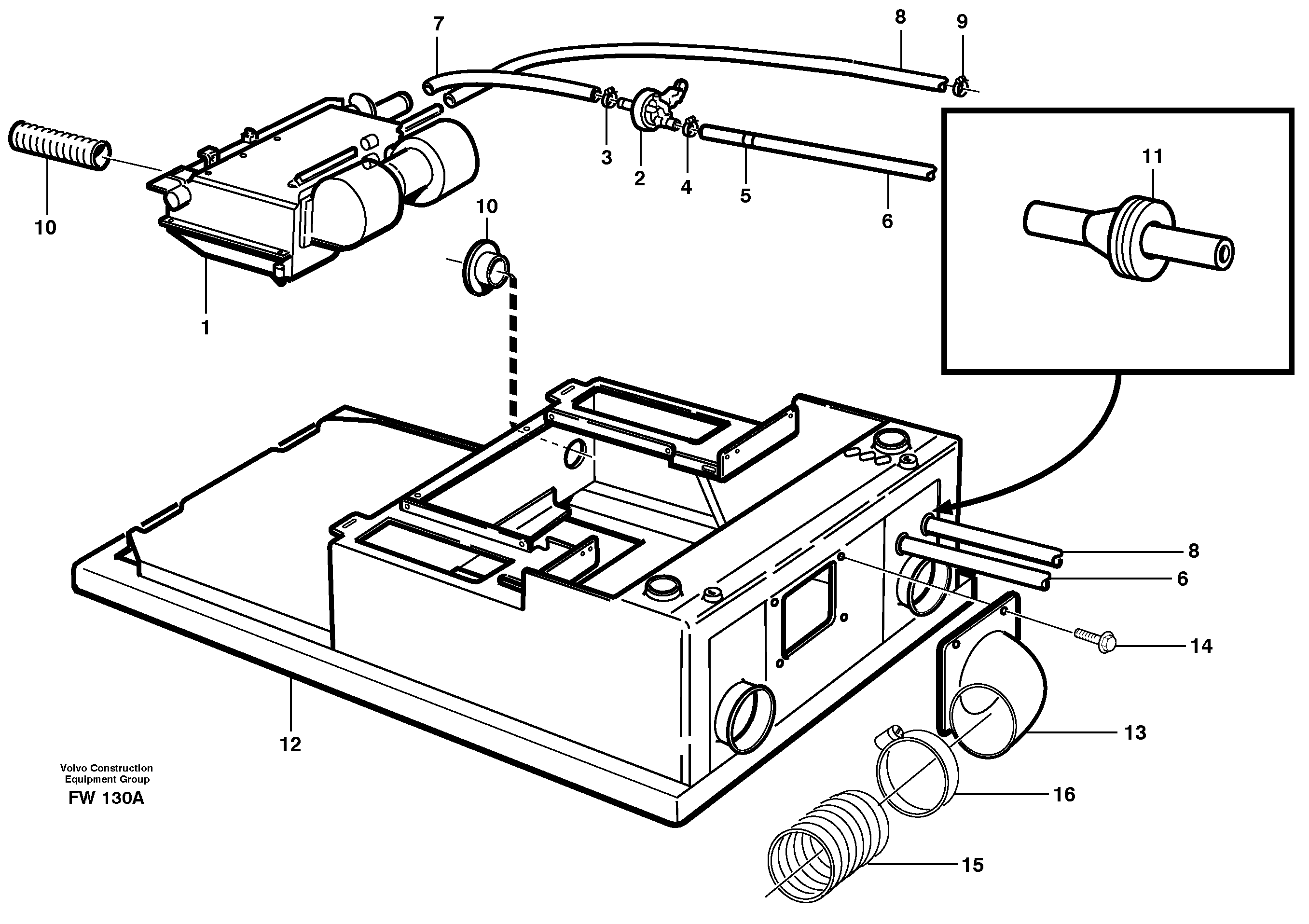 Схема запчастей Volvo EC280 - 85816 Cab heater with connectors EC280 SER NO 1001-