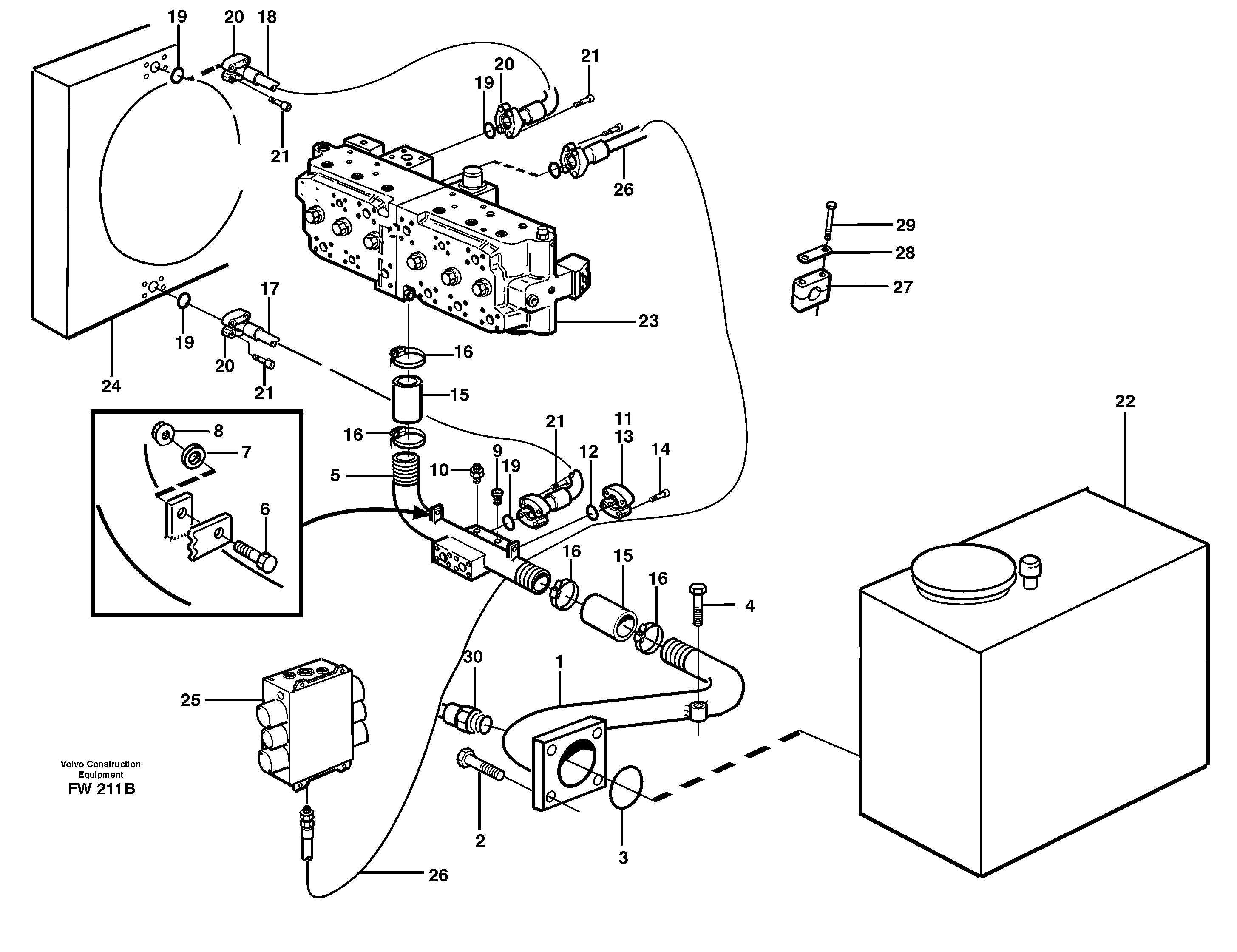 Схема запчастей Volvo EC280 - 13353 Hydraulic system, return lines EC280 SER NO 1001-