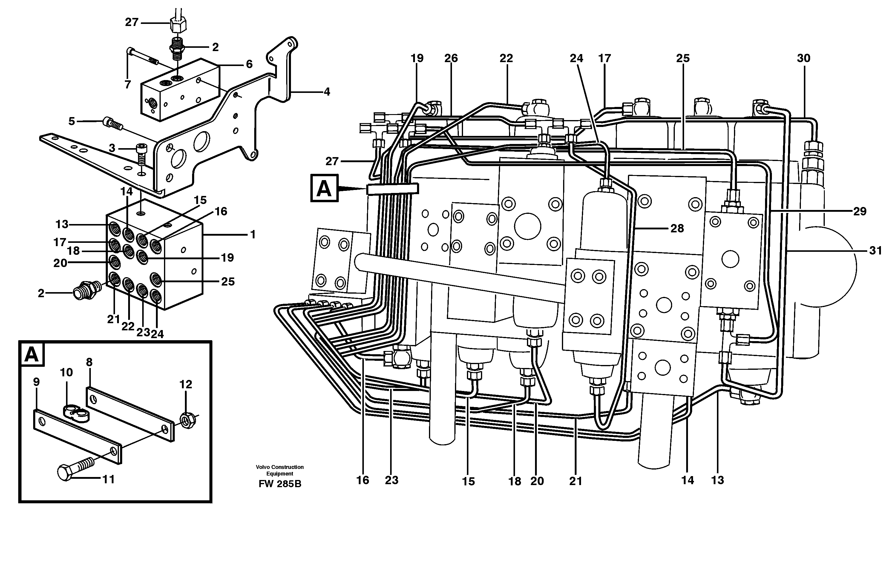 Схема запчастей Volvo EC280 - 11788 Main valve assembly, tubes connections EC280 SER NO 1001-