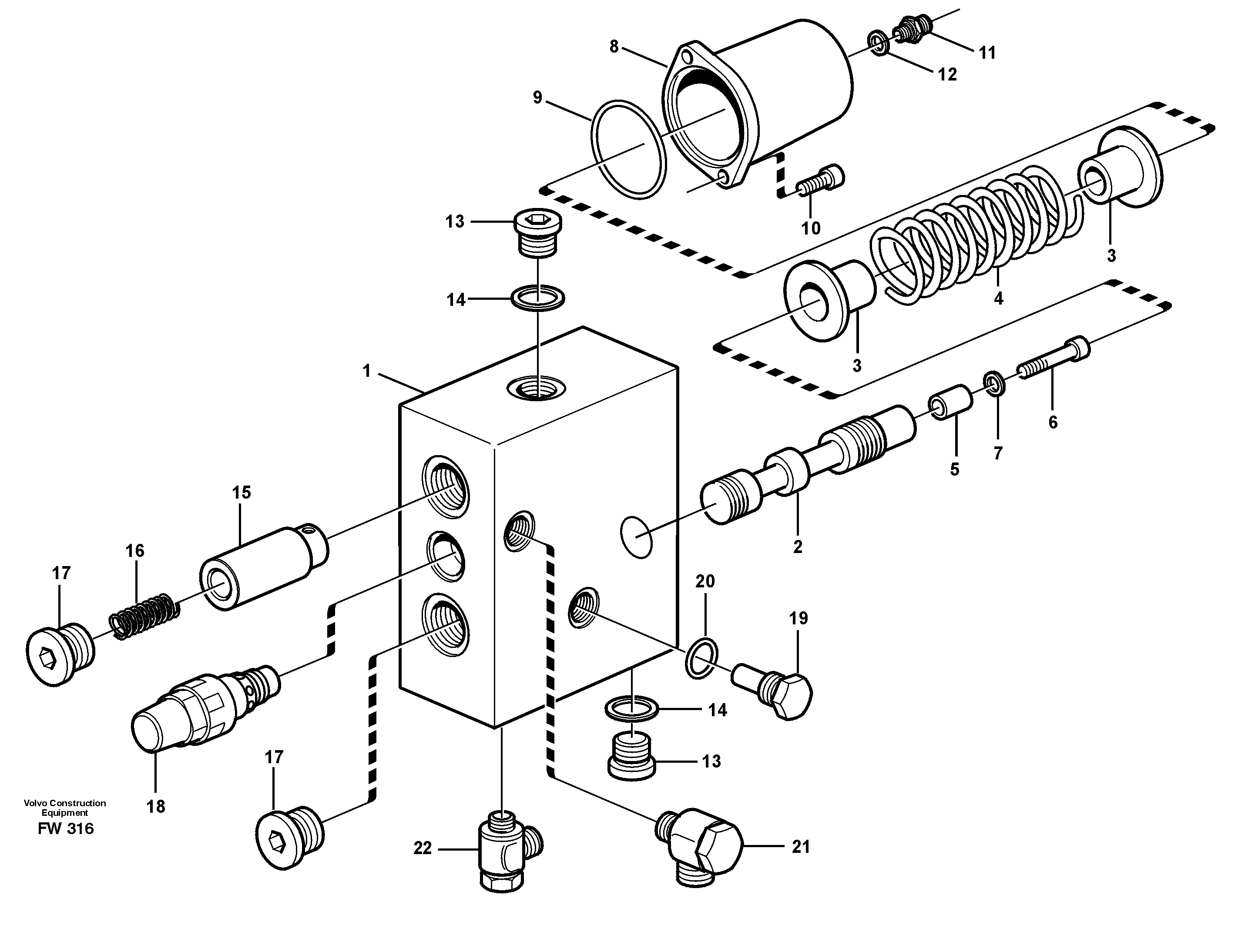 Схема запчастей Volvo EC280 - 62496 Hose rupture valve, dipper arm cylinder EC280 SER NO 1001-