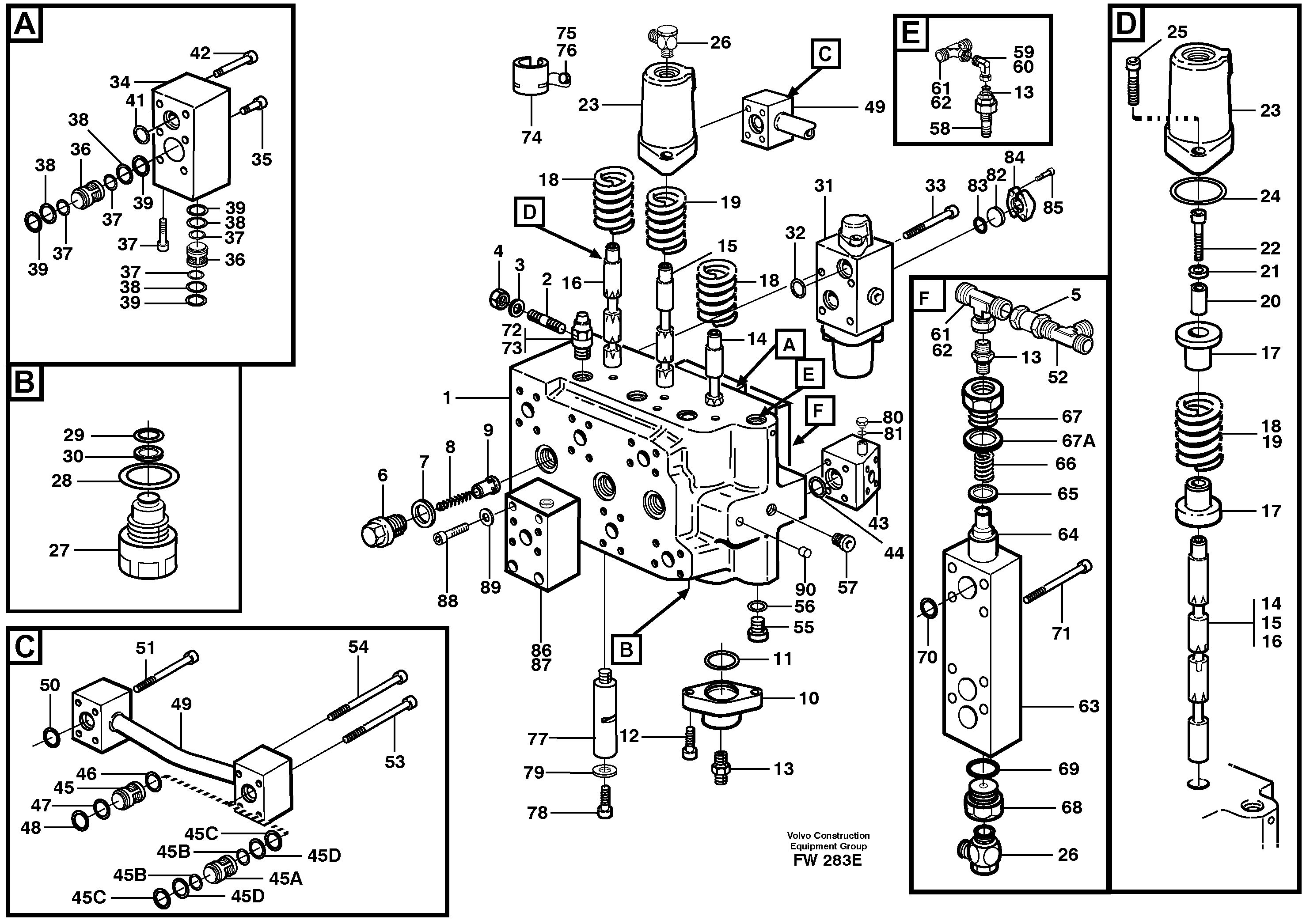 Схема запчастей Volvo EC280 - 66717 Main valve assembly, boom, track Lh, bucket EC280 SER NO 1001-