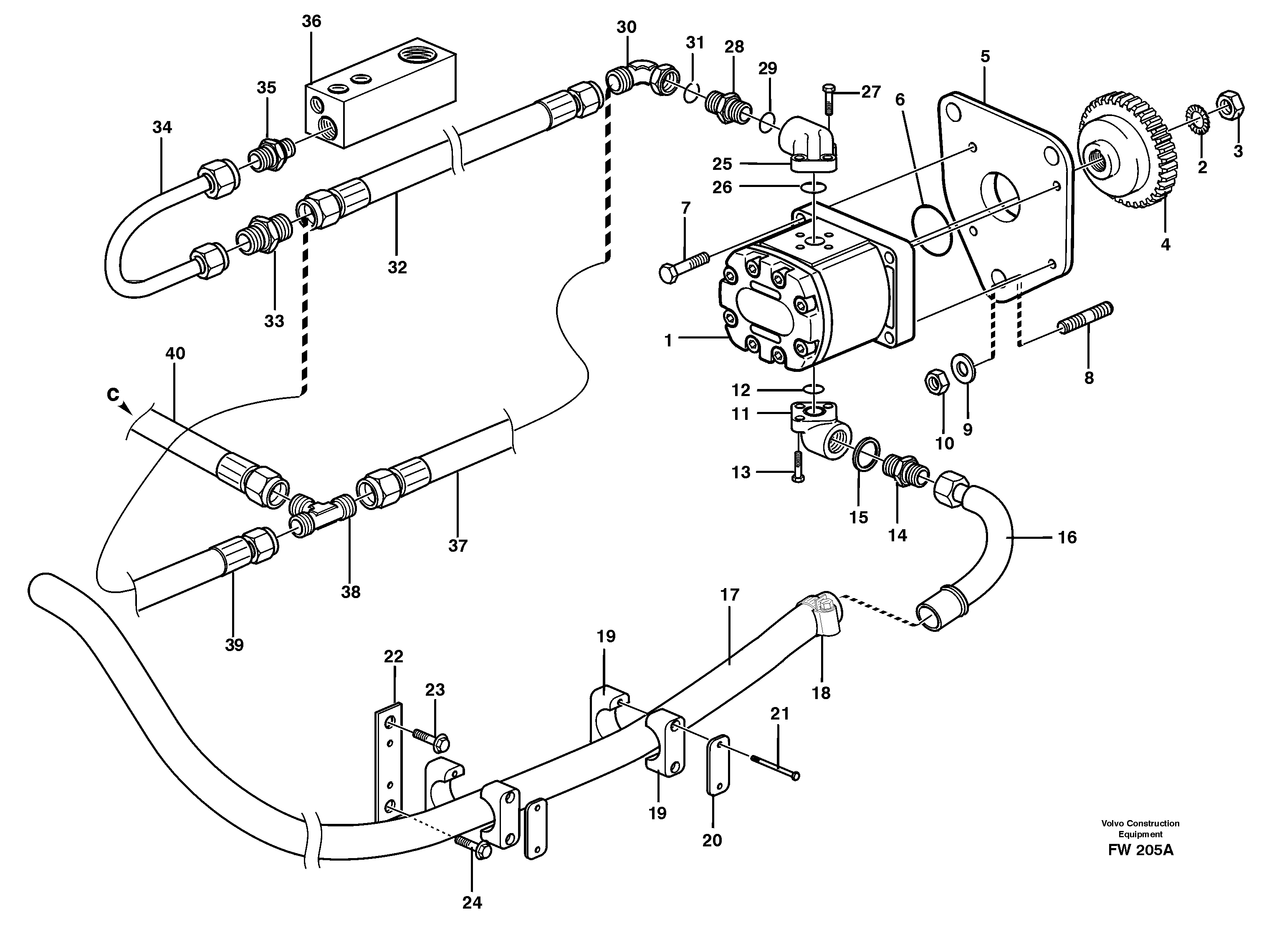 Схема запчастей Volvo EC280 - 12059 Servo pump with assembly parts EC280 SER NO 1001-