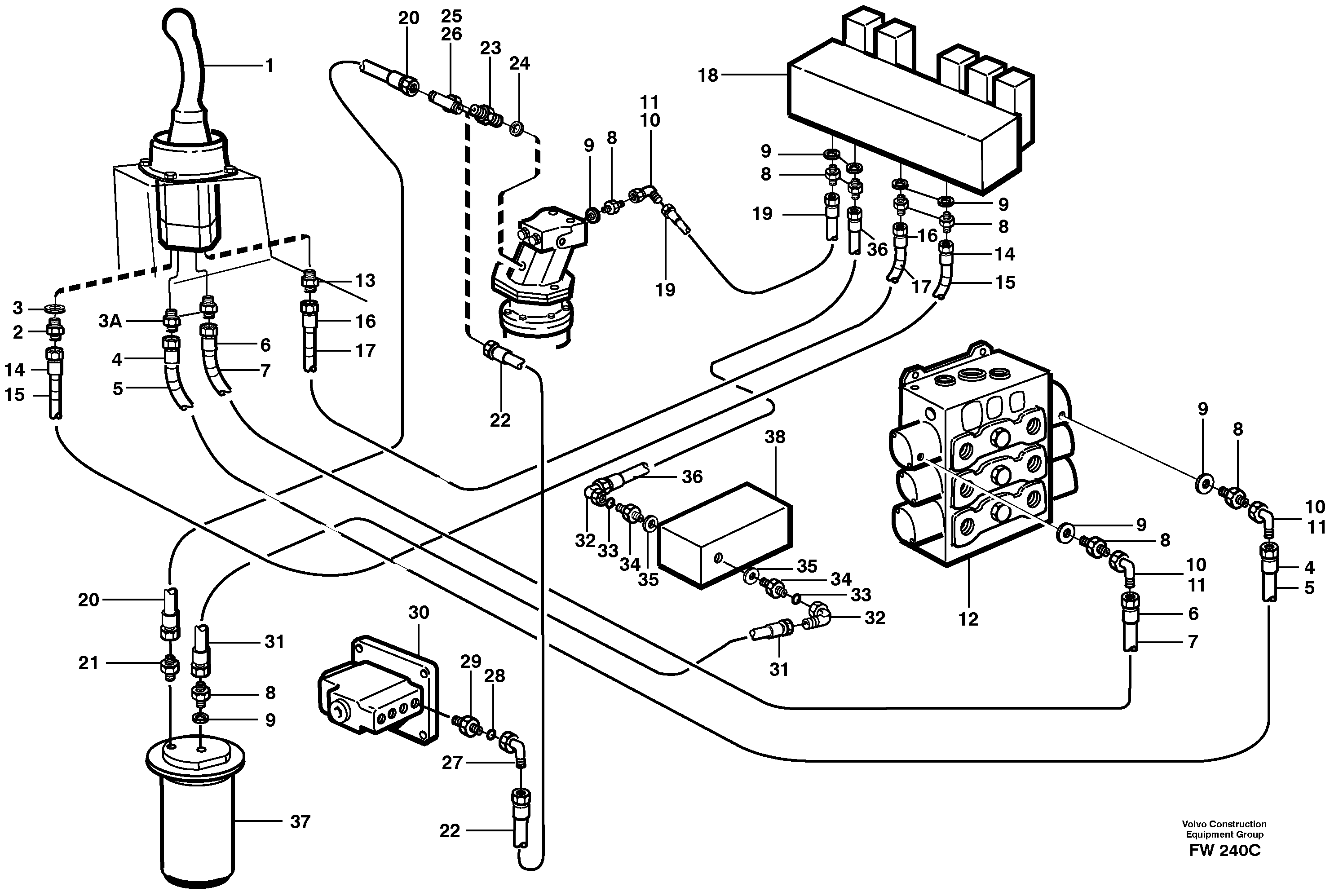 Схема запчастей Volvo EC280 - 12082 Servo hydraulics, Slewing EC280 SER NO 1001-