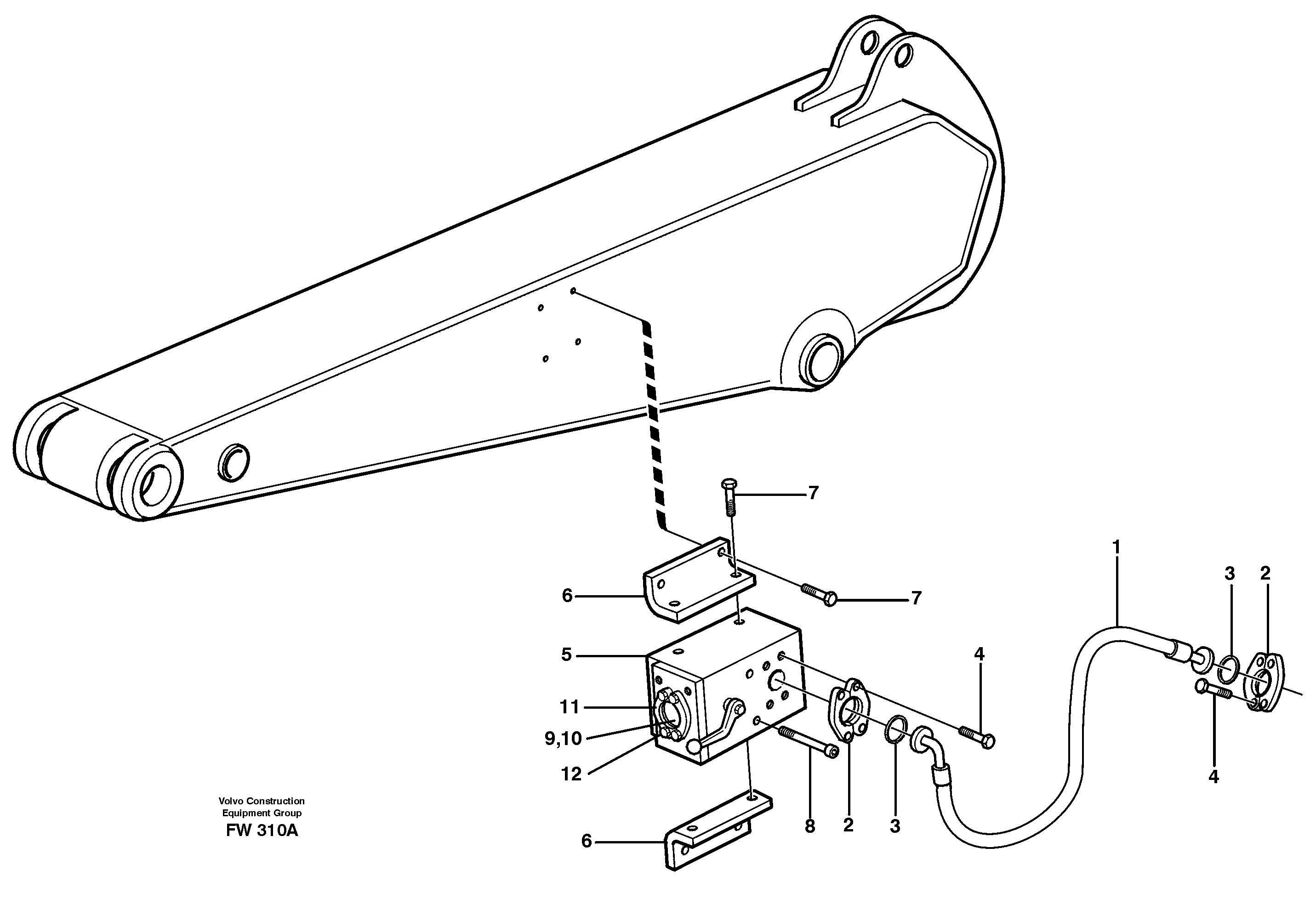 Схема запчастей Volvo EC280 - 2844 Hammer hydraulics on dipper arm EC280 SER NO 1001-